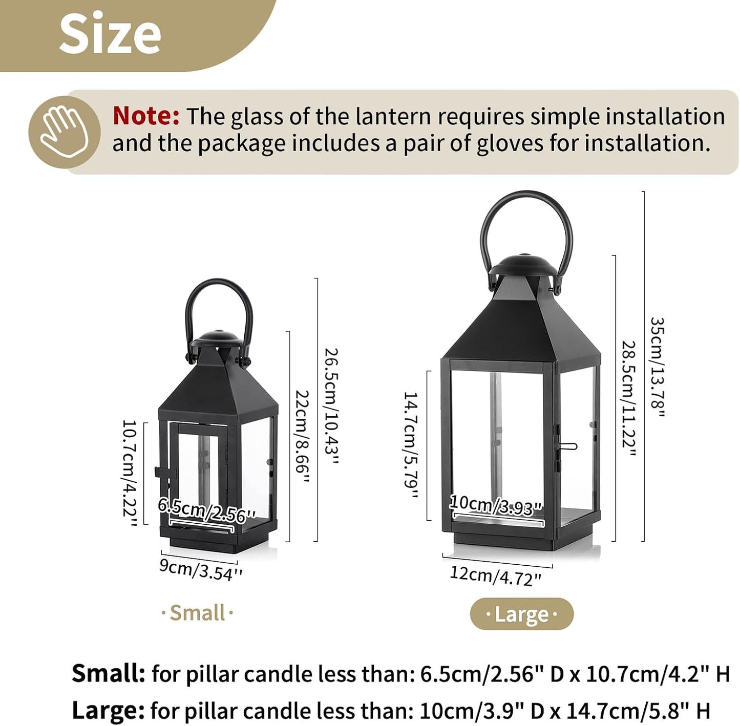 NUPTIO Black Decorative Candle Lantern: Metal Pillar Candle Holders | 10.2" Tall Hanging Lanterns for Table Centerpiece