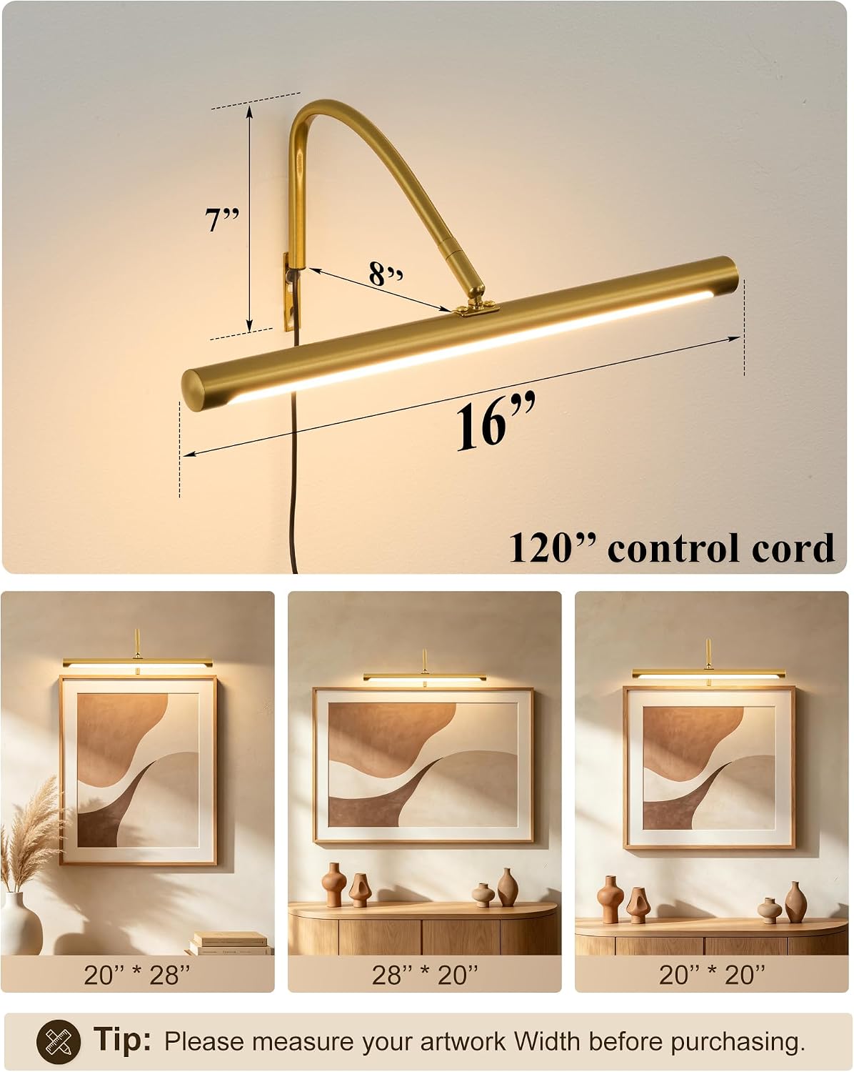 ZitoStory Plug in Picture Light for Wall, Modern Dimmable Picture Frame Lights with Remote LED Wall Art Lights for