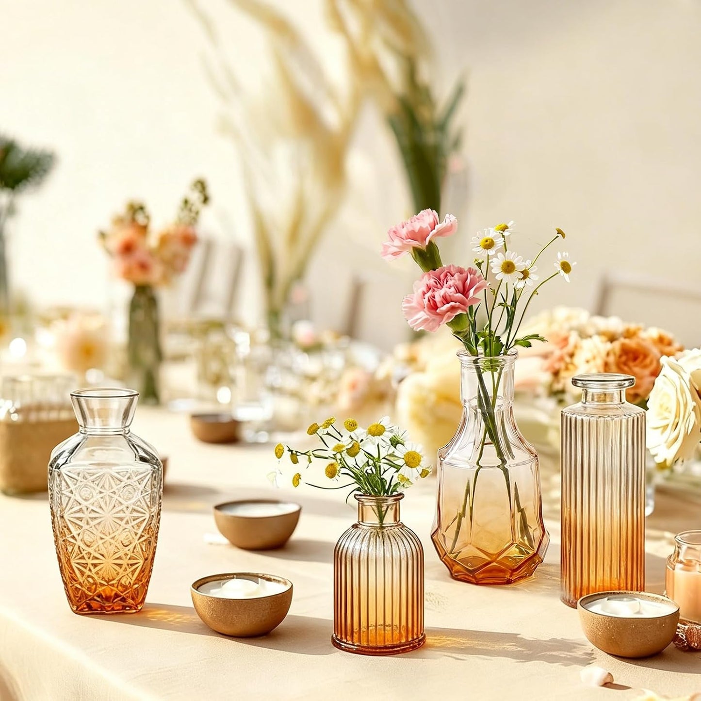 Bud Vases / Small Vases for Flowers / Gradient Amber / Set of 32