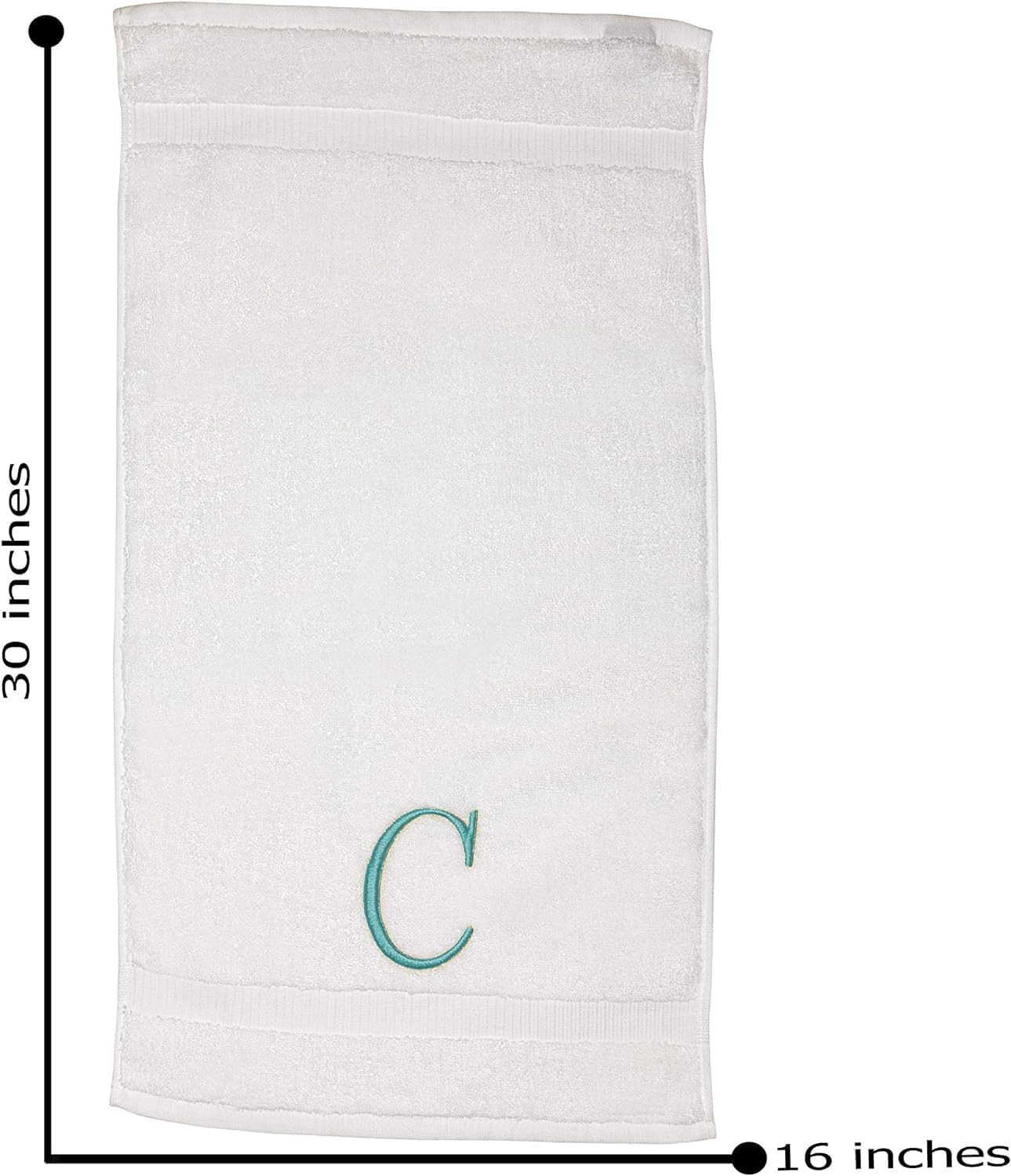 White with Teal Monogrammed Hand Towels for Bathroom - Set of 2 Letter C | Luxury Hotel Quality Initial Towels For