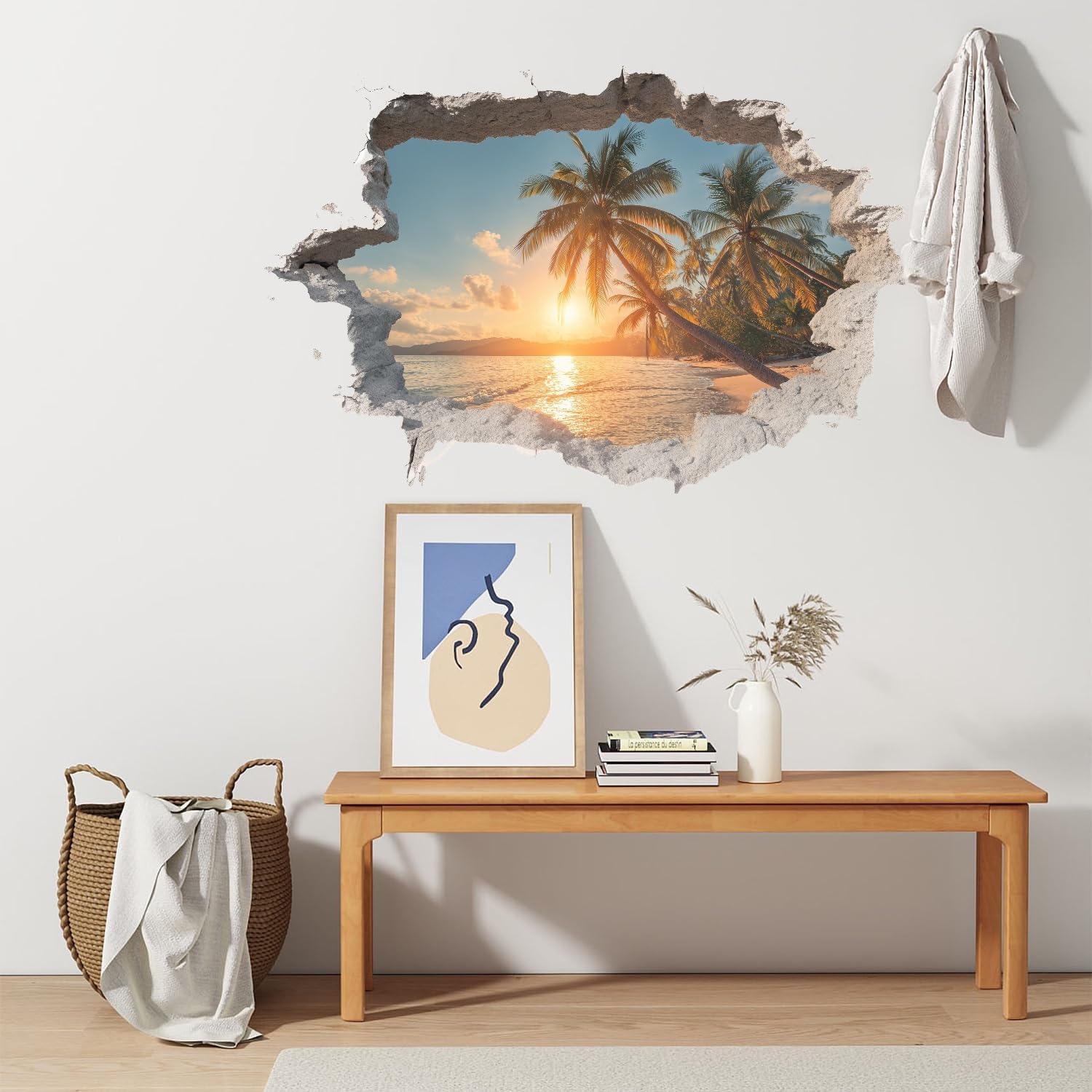 3D Tropical Beach Wall Decals Peel and Stick Ocean Sunset Palm Tree Wall Stickers / 6