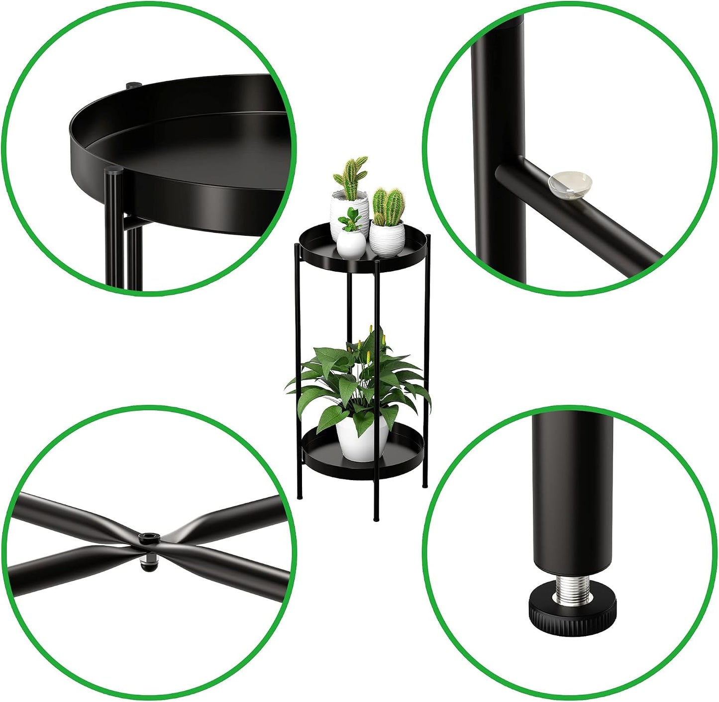 2 Tier Plant Stand Indoor Outdoor - 10.5in Width 24in Tall Flower Pot Rack | Heavy Duty Metal Plant Table Planter