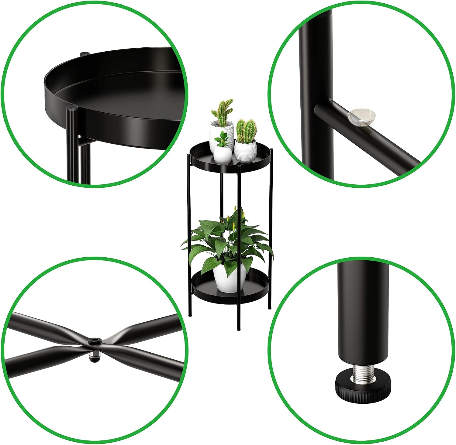 2 Tier Plant Stand Indoor Outdoor - 10.5in Width 24in Tall Flower Pot Rack | Heavy Duty Metal Plant Table Planter