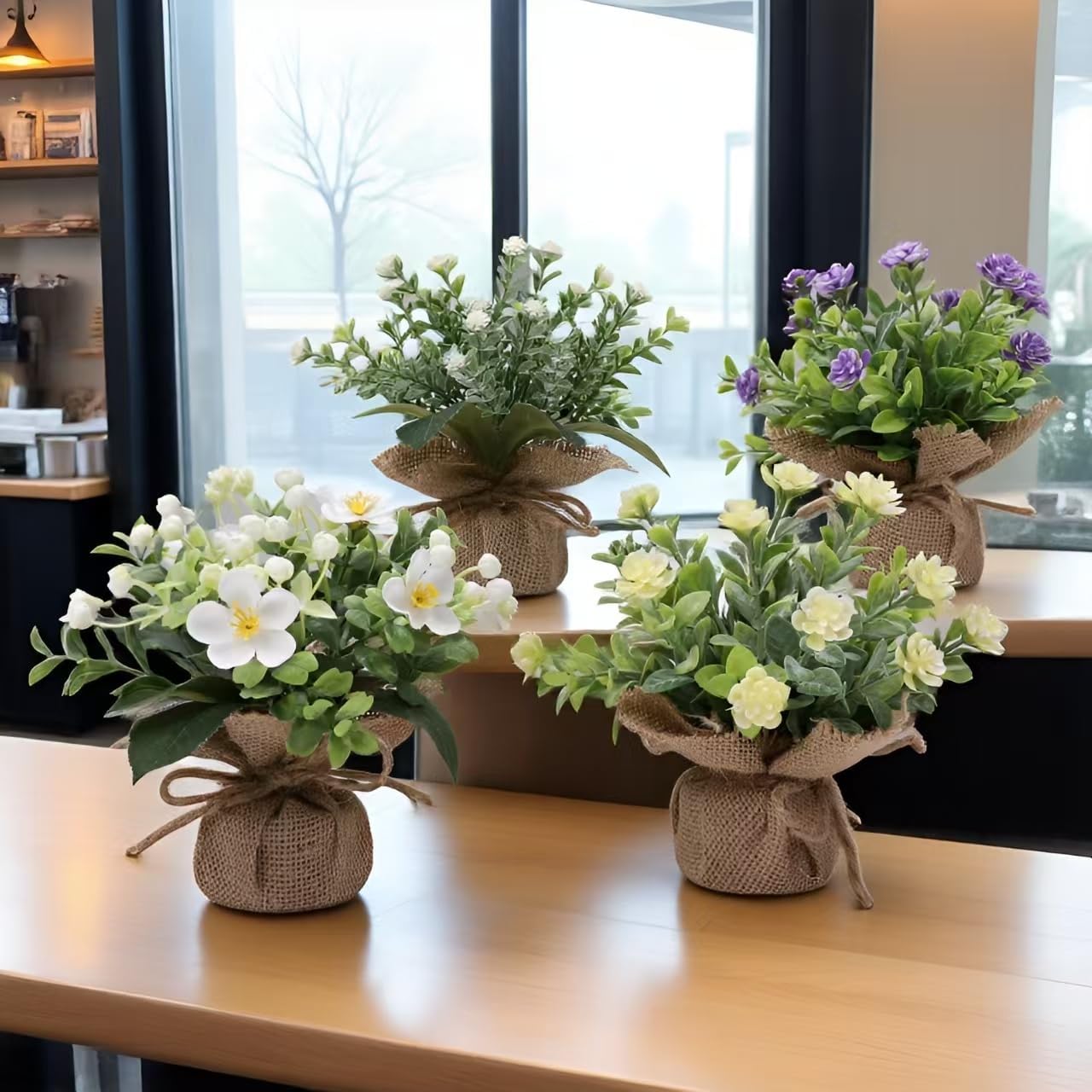 Mini Artificial Flowers Potted Plants / Set of 4