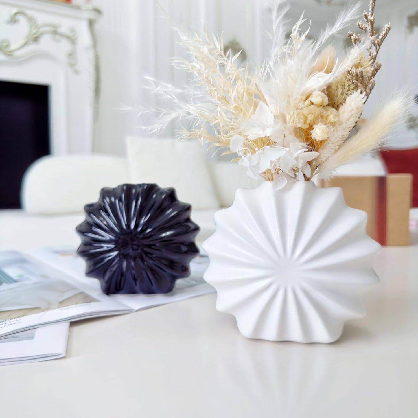 White Ceramic Vase / Style B / Black / Set of 2