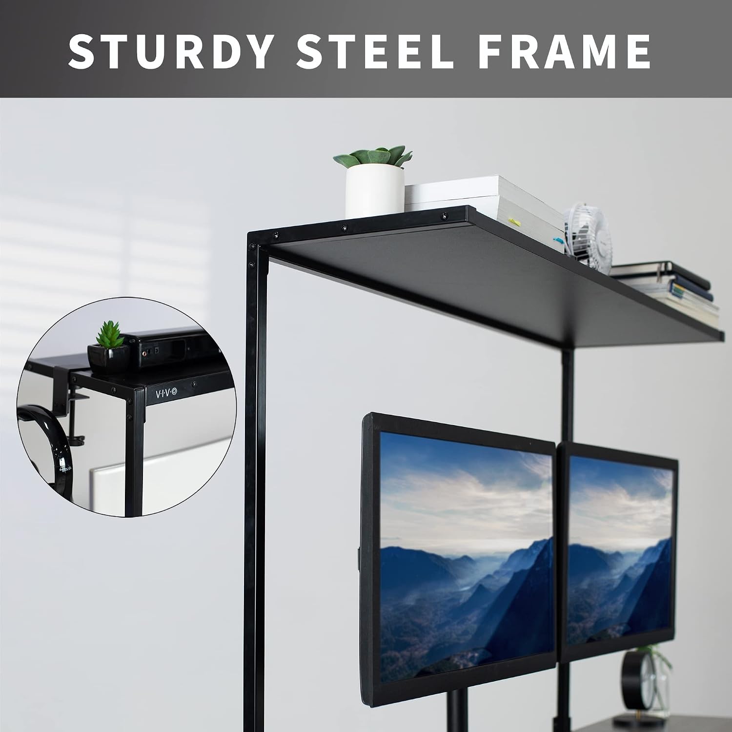 VIVO Large 42 inch Clamp-on Overhead Desk Shelf, Raised Desktop Organizer, Elevated Workstation Accessory Platform