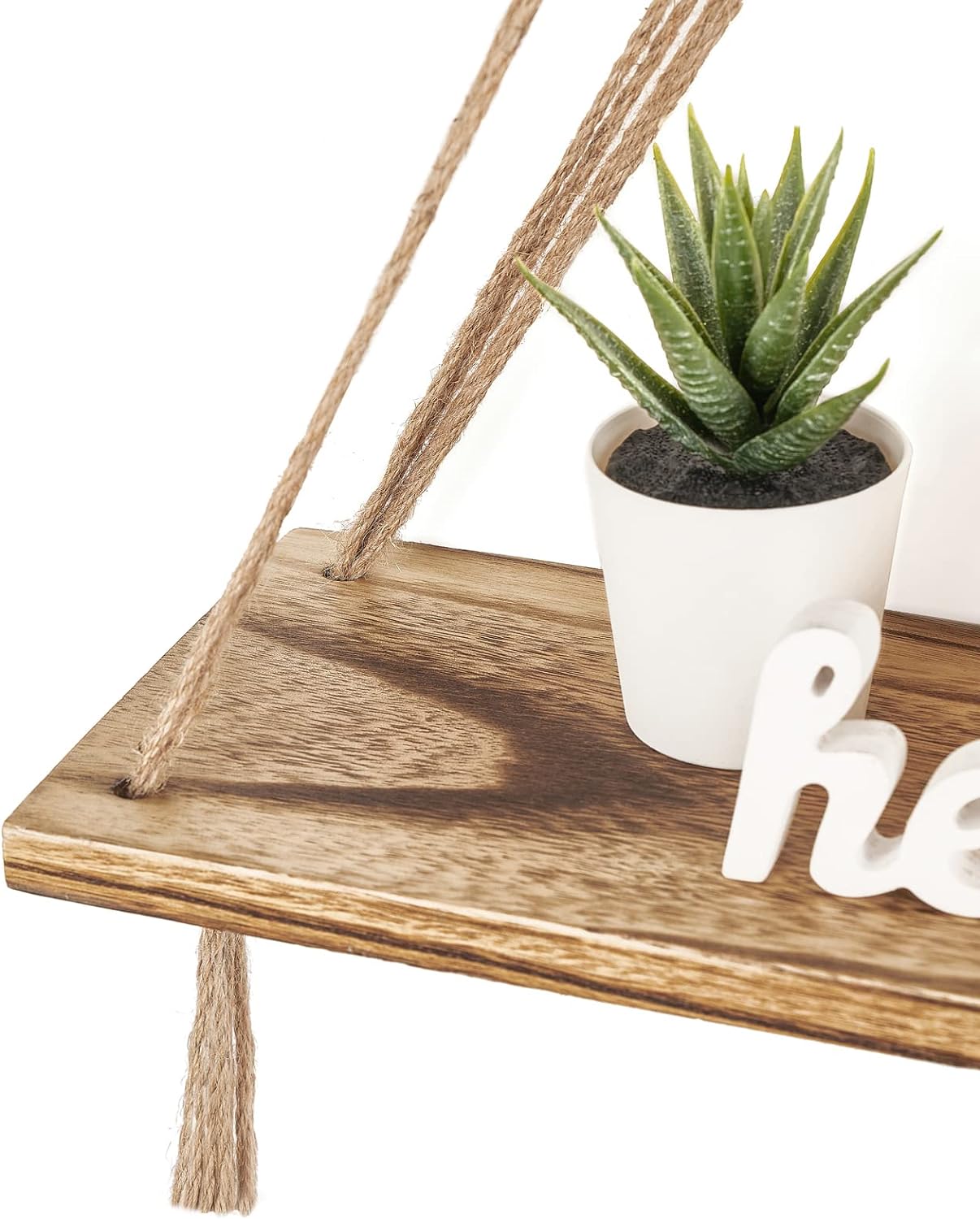 Macrame Hanging Shelves Boho Wall Decor Rustic Wood Floating Storage Shelf / Brown / Set of 2