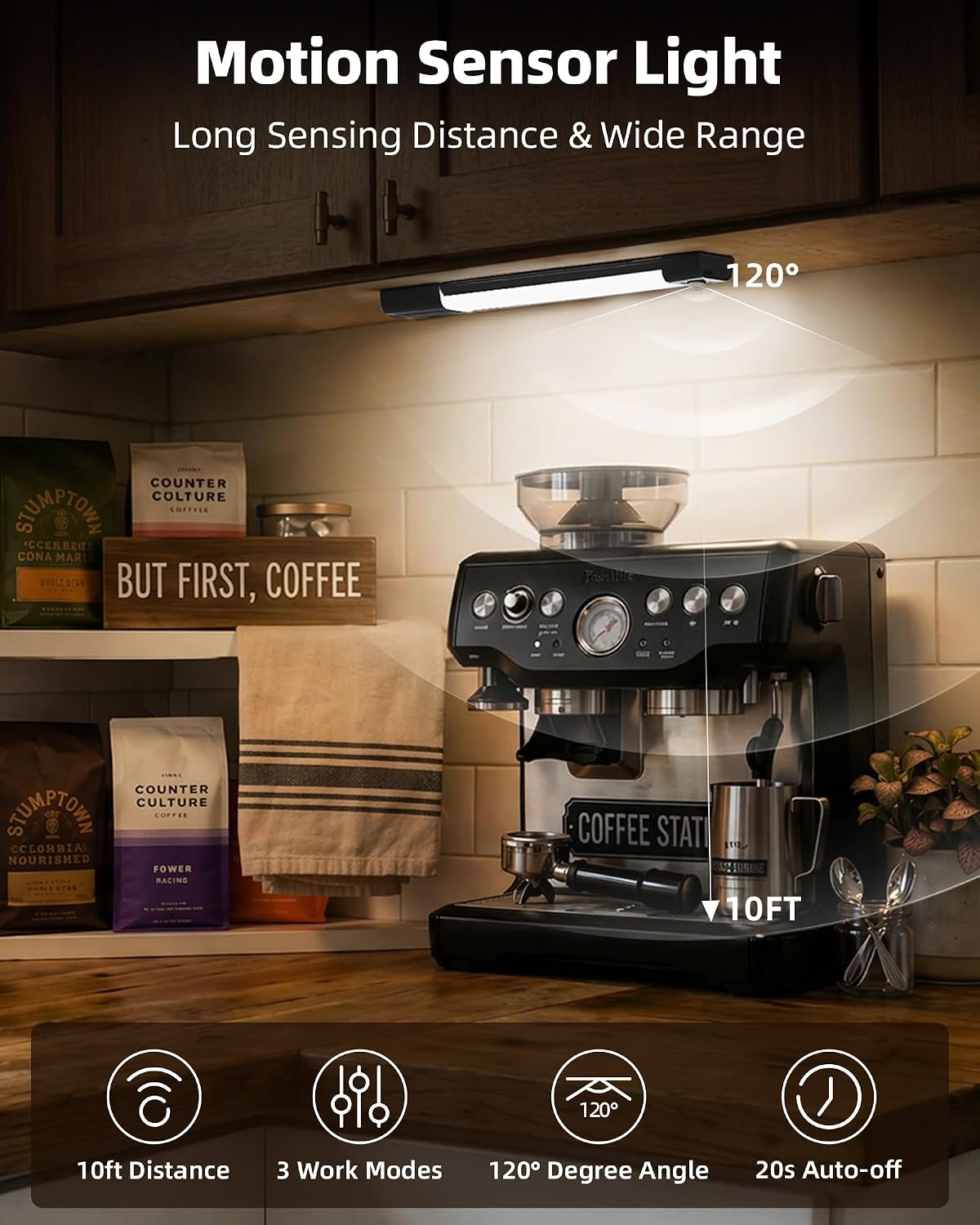 EZVALO Under Cabinet Lighting, Wireless Closet Lights, 50 LED Rechargeable Motion Sensor Light, Dimmable, 3 Color