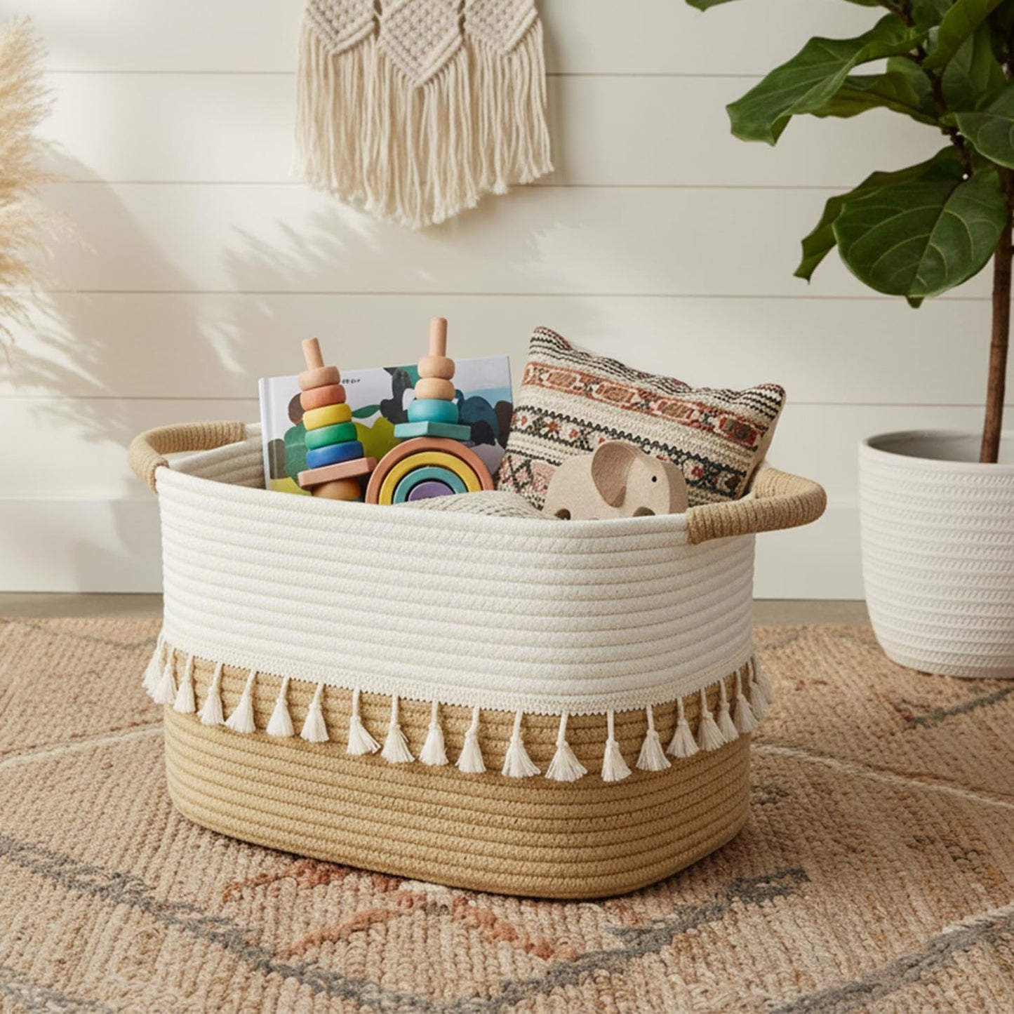 Woven Storage Bin / White & Jute / Set of 3