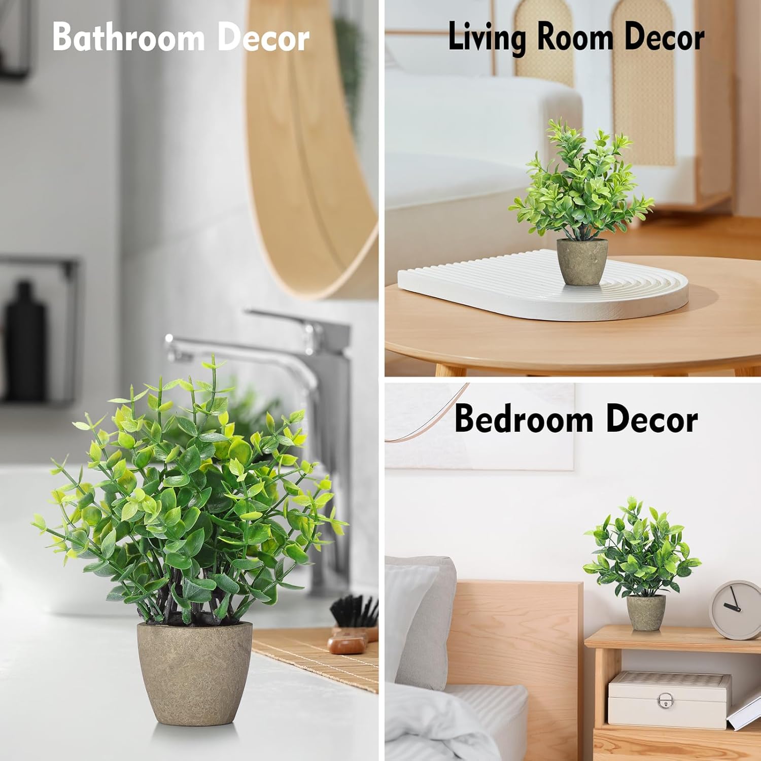 Fake Plants Ceramic Mini Artificial Greenery Potted Plants / Grey / Set of 4