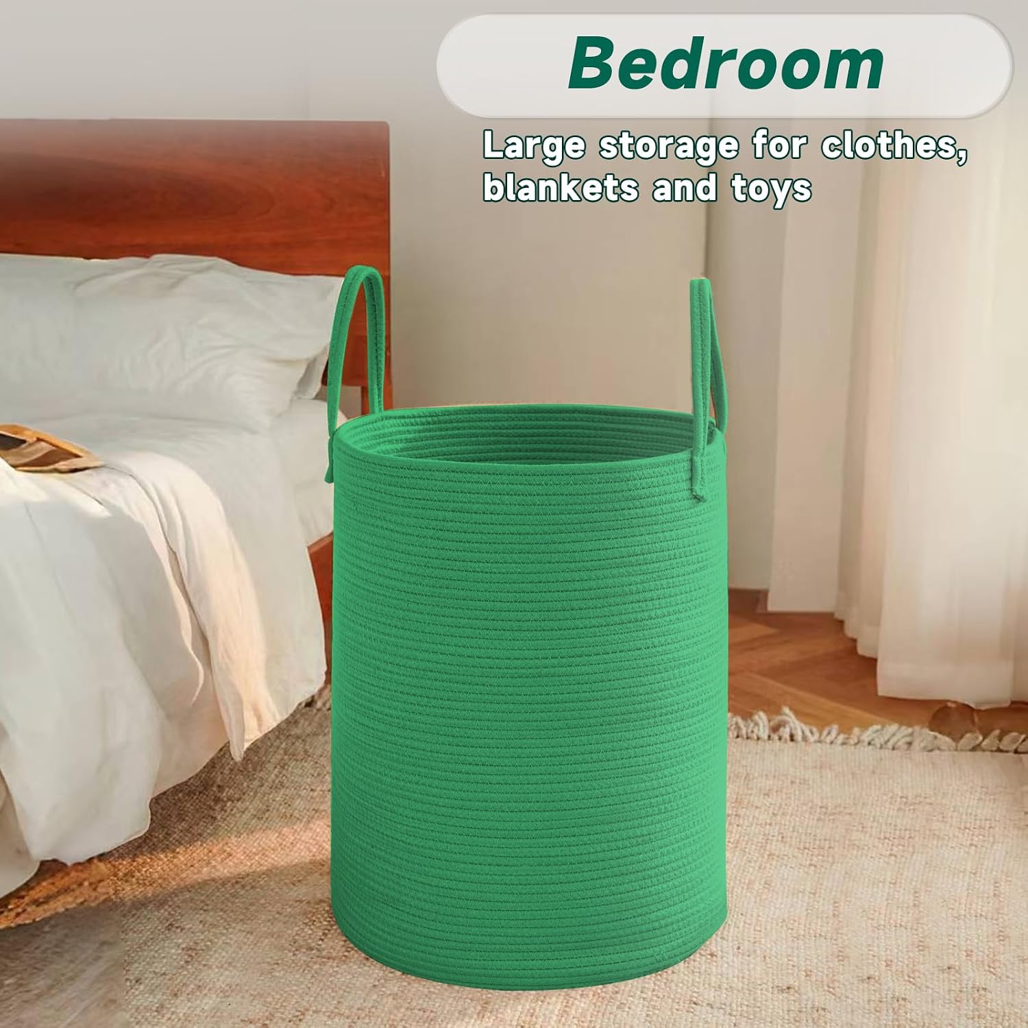 Large Woven Laundry Basket Hamper / Dark Green / 60L