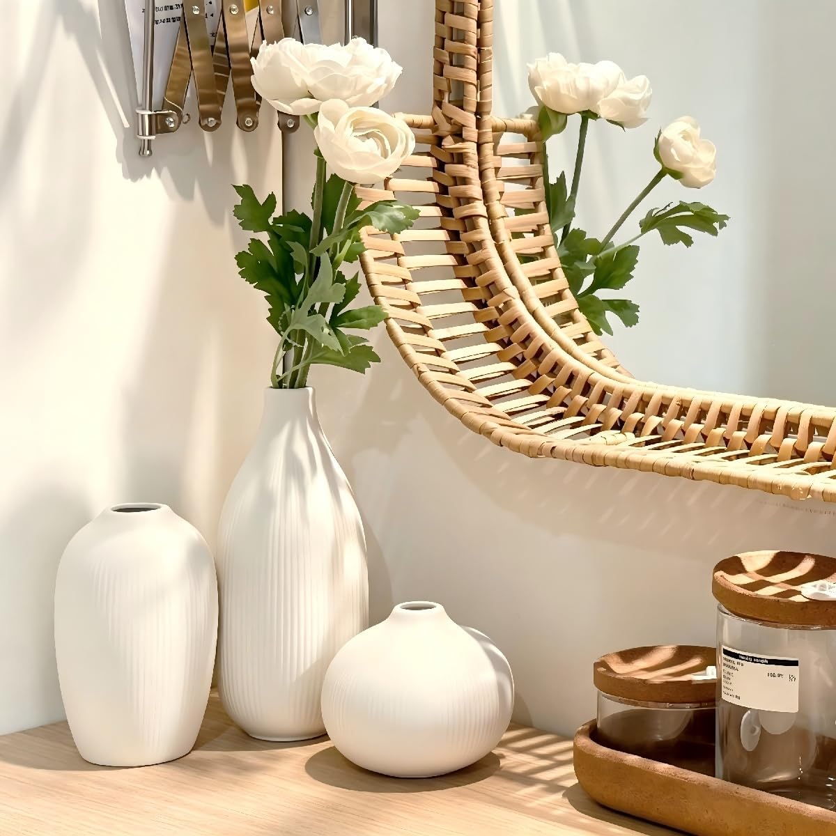 Ceramic Vase / Boho Aesthetic Flower Vases / White / Set of 3