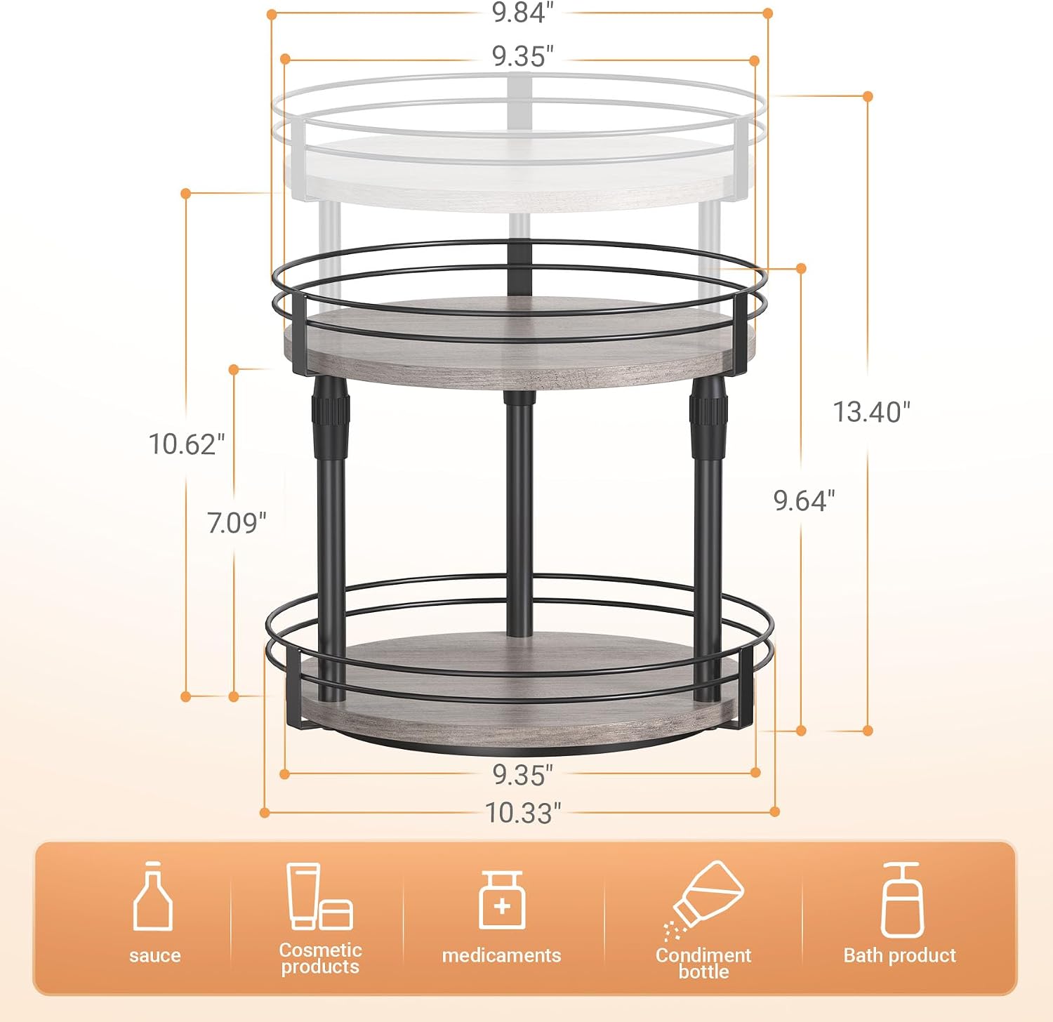 Across-Star Lazy-Susan-Organizer-Spice-Rack, Rotating Spice Organizer For Cabinet Pantry, Seasoning Holder Spice Shelf