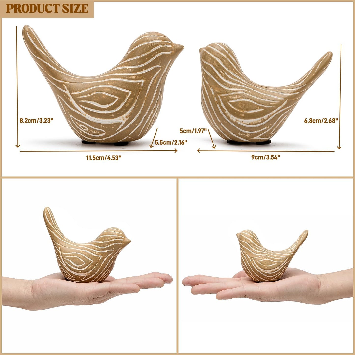 Small Birds Statues / Wood / Set of 2