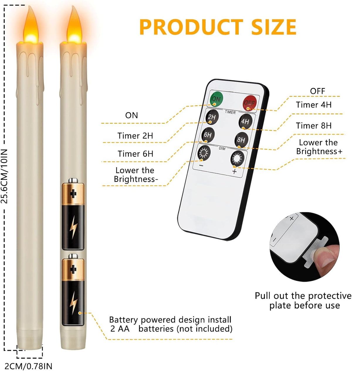 wemarry Flameless Taper Candles 10" Dripless Battery Operated Taper Candles Included Remote Timer 400+ Hours by 2AA