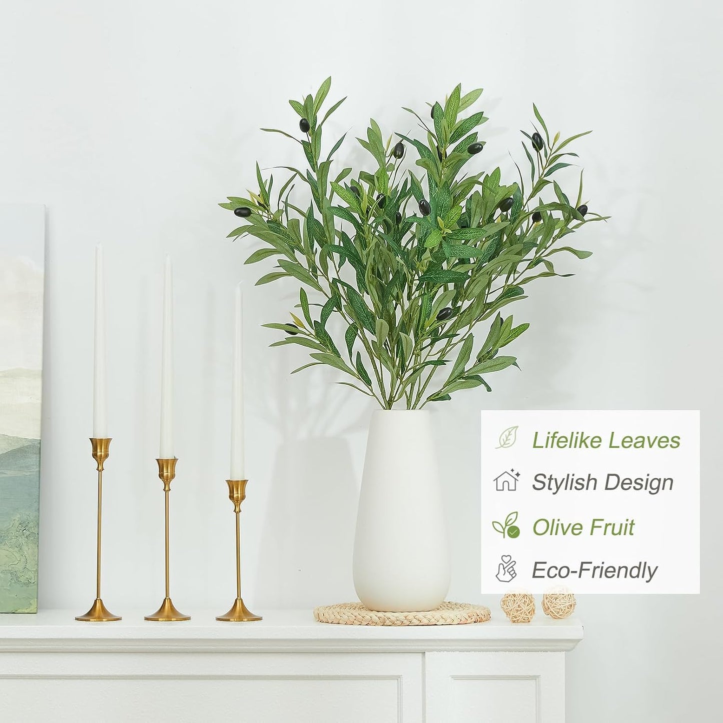 Olive Branches for Vases Artificial Greenery Stems Faux Olive Tree Branch Home / 35 Inch / Set of 4