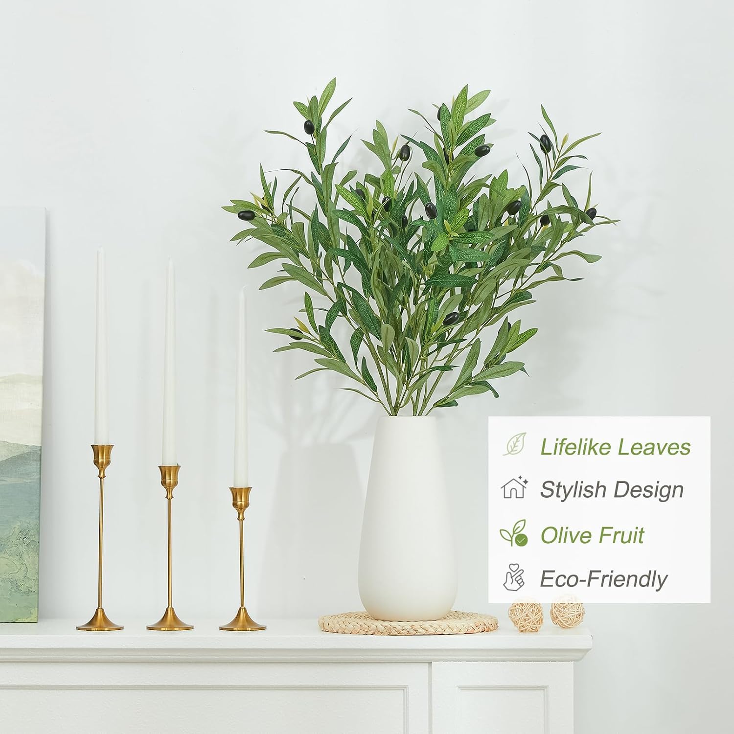 Olive Branches for Vases Artificial Greenery Stems Faux Olive Tree Branch Home / 35 Inch / Set of 4