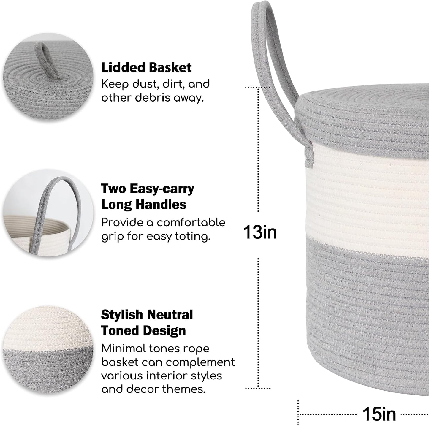 Large Woven Cotton Rope Baskets for Storage / Grey