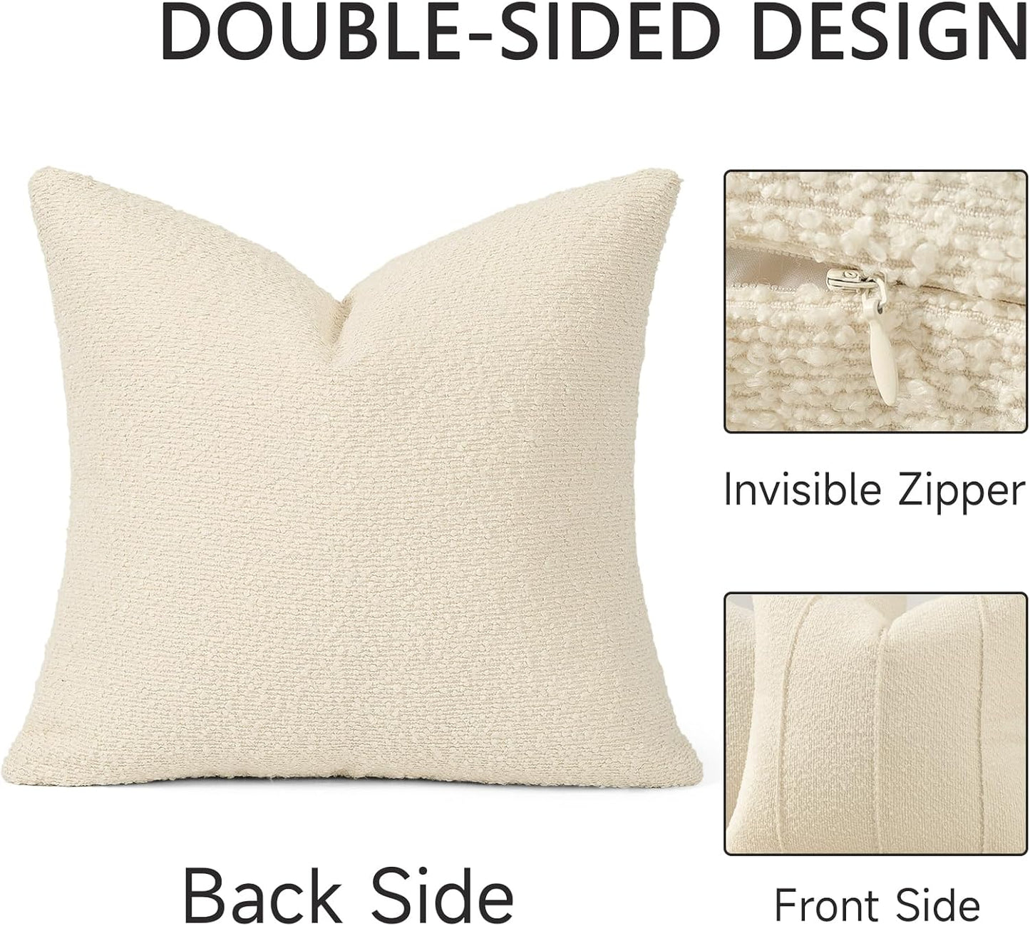 Textured Boucle Throw Pillow Covers / Cream / 18 x 18 / Set of 2