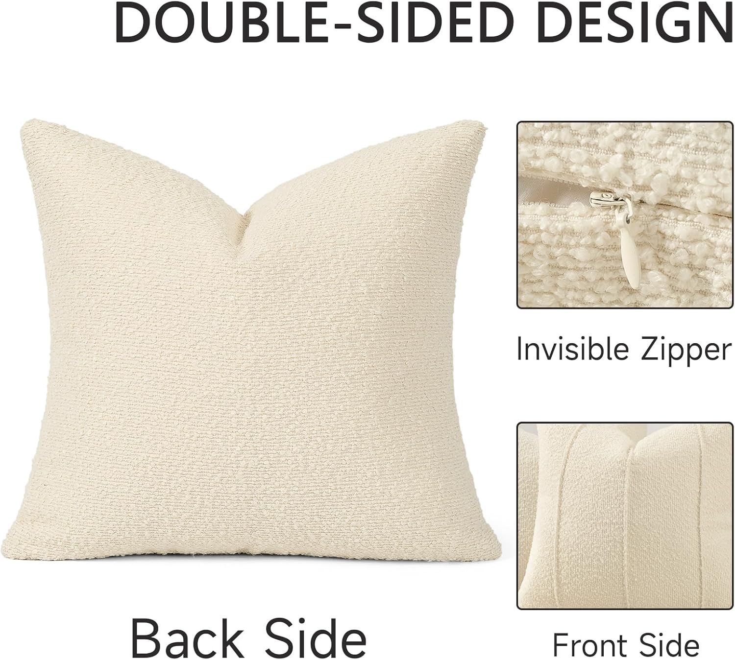 Textured Boucle Throw Pillow Covers / Cream / 18 x 18 / Set of 2
