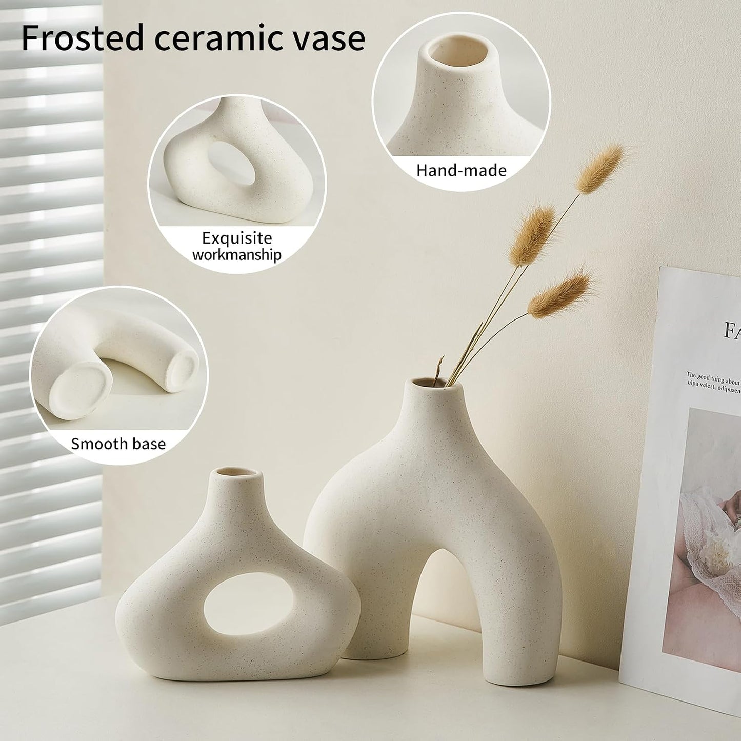 Ceramic Vase for Modern Home Decor / White / Set of 2