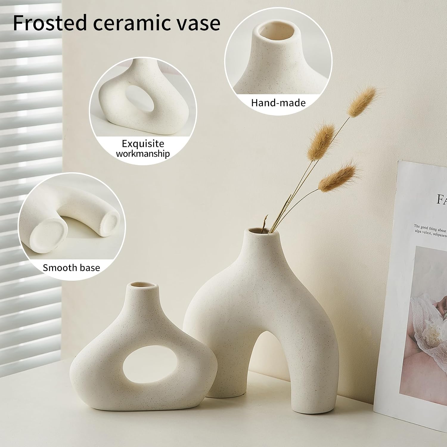Ceramic Vase for Modern Home Decor / White / Set of 2