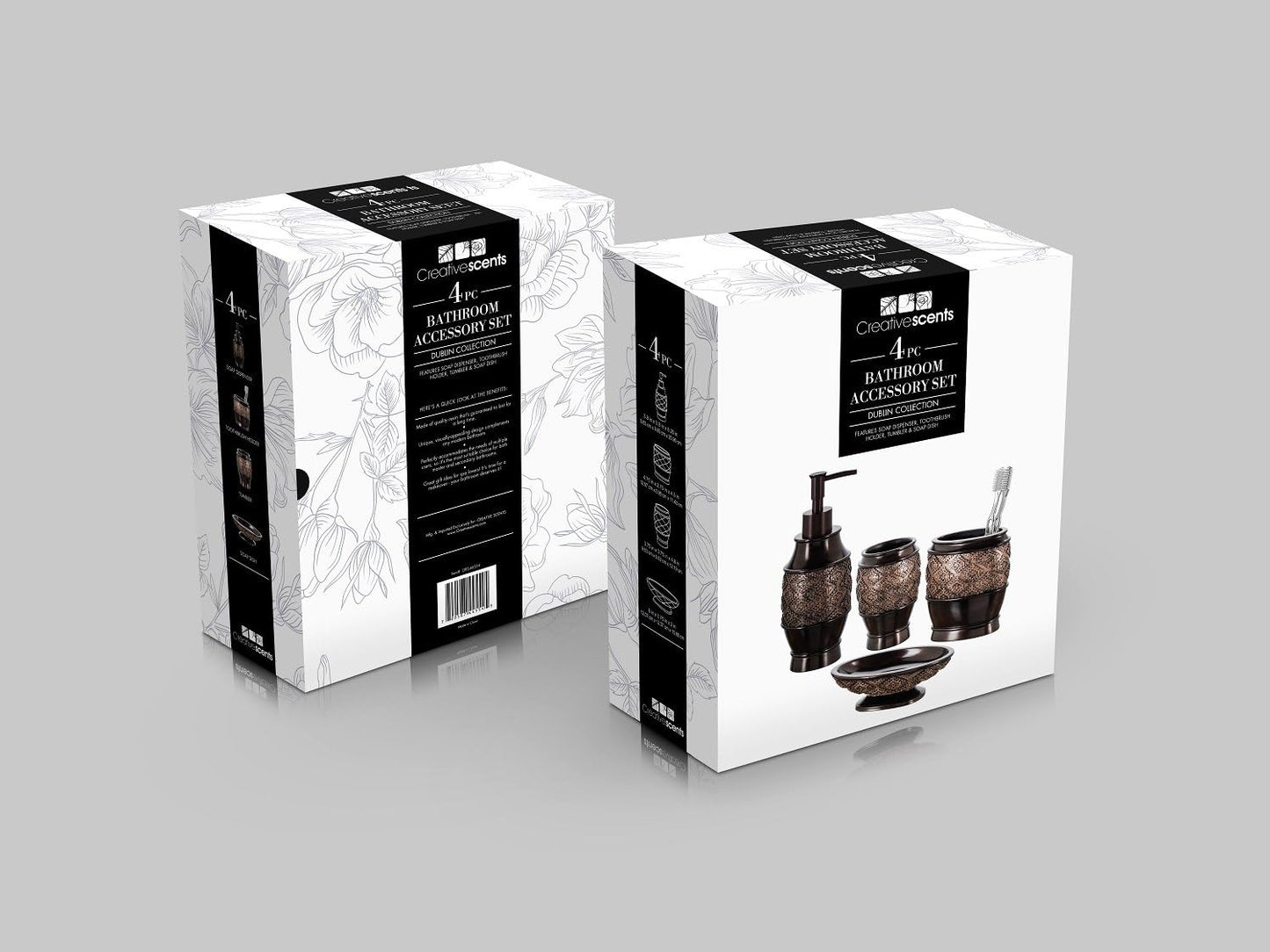 Creative Scents Dublin Brown 4 Piece Bathroom Accessory Set | Includes Soap Dispenser, Toothbrush Holder, Tumbler Cup &