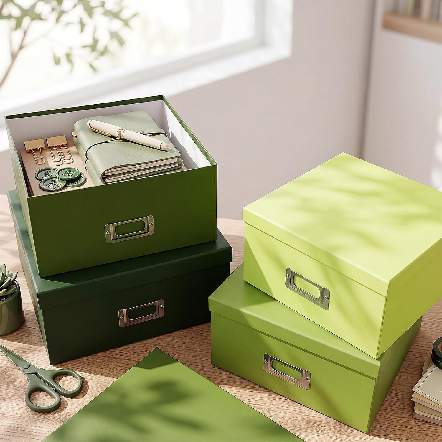 Label Holders / Decorative Storage Boxes / Green Gradient / Set of 4