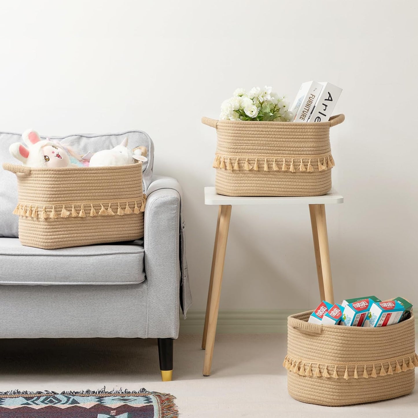 Decorative Basket / Rope Cotton Baskets for Toy / Jute / Set of 3