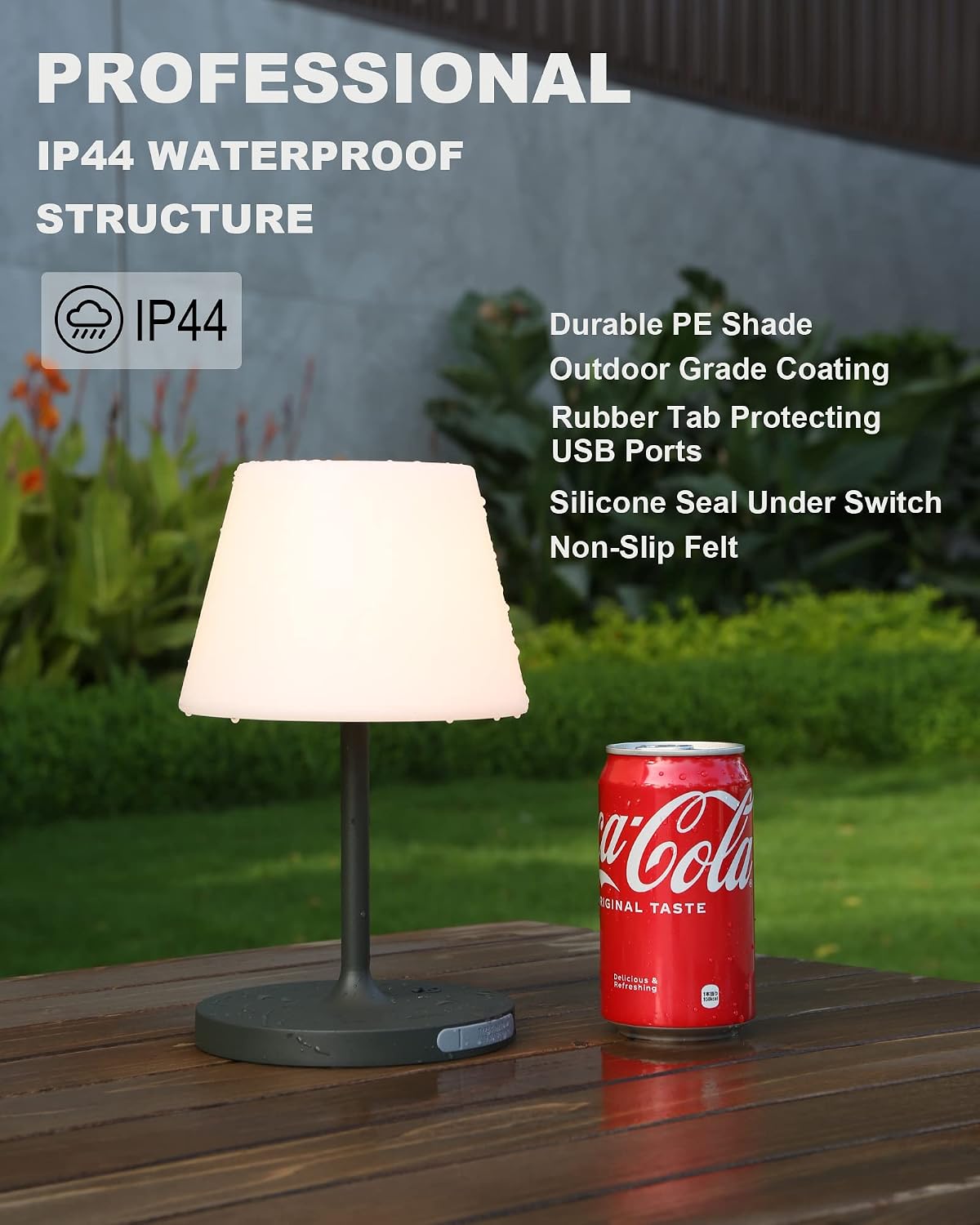WEILAILUX Outdoor Battery Operated Table Lamp Waterproof, 4000mAh Cordless Table Lamp Rechargeable, Touch Dimmable Desk