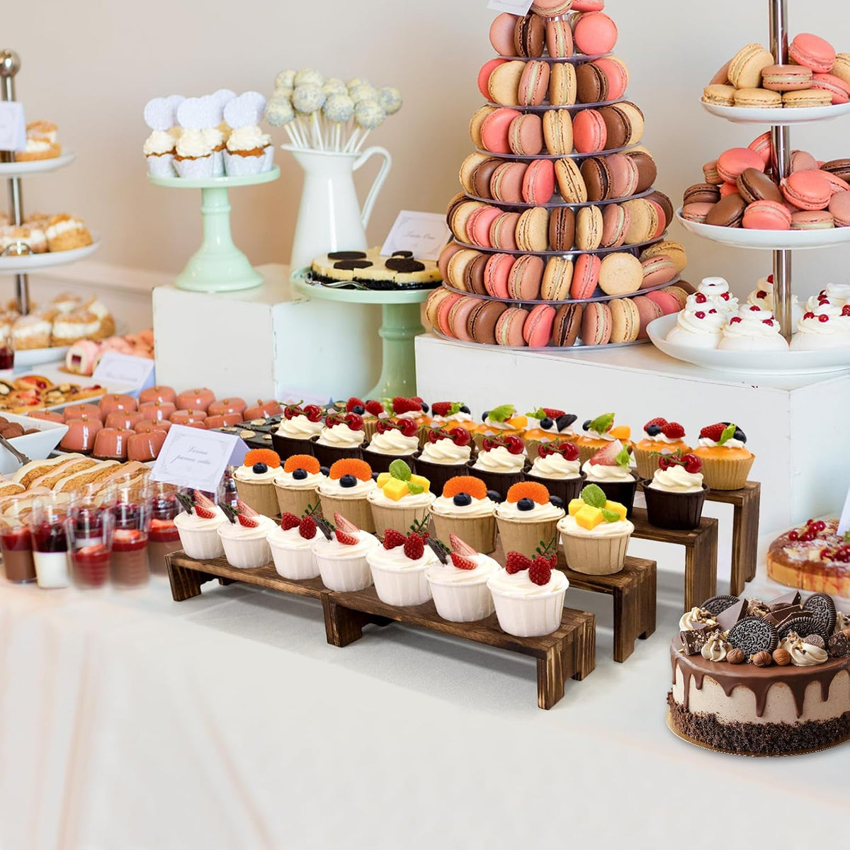 Yikaroeli 2 Set Large Cupcake Stands Wood Cake Stand Wooden Display Risers Wood Riser Dessert Table Display Set
