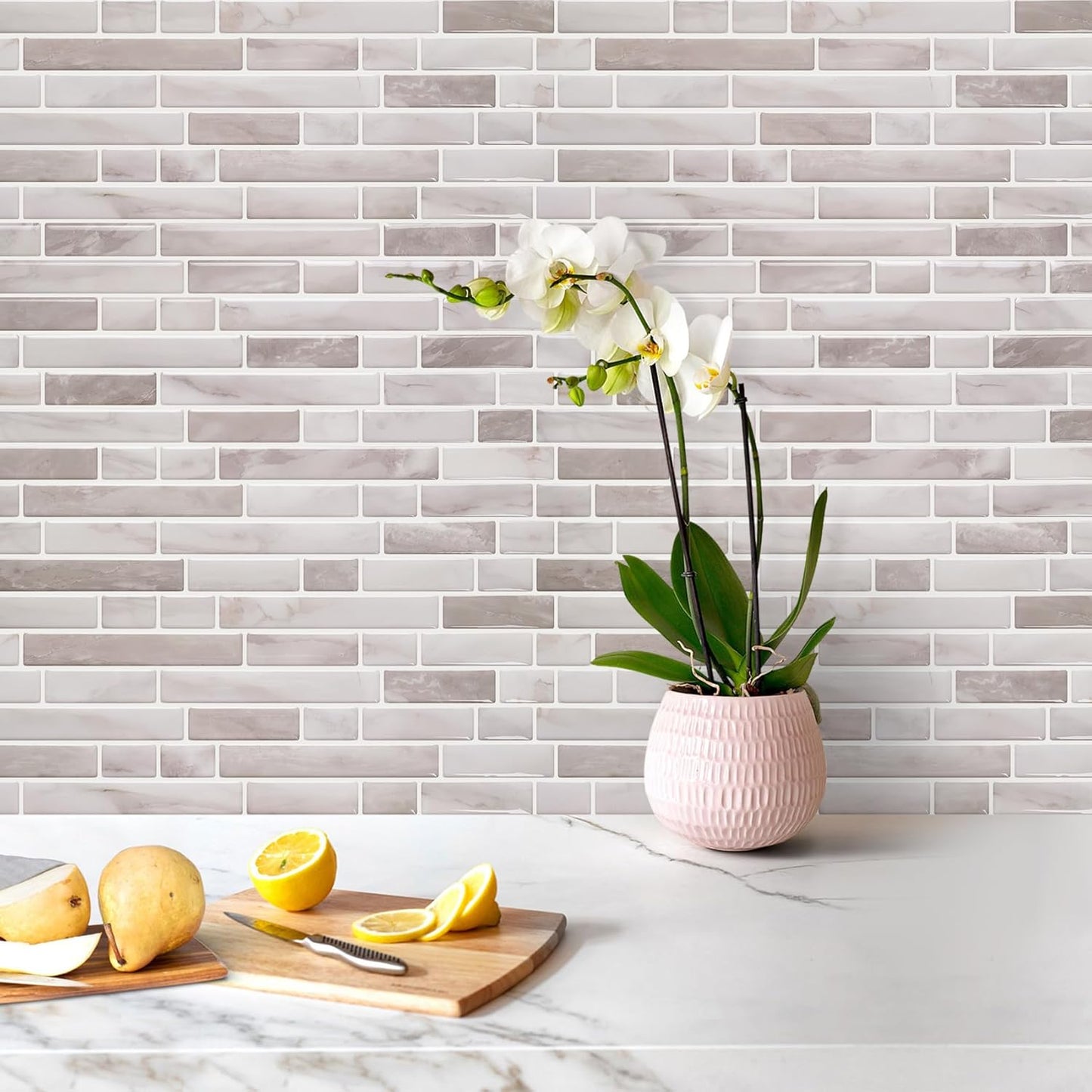 3D Self Adhesive Peel and Stick Tile Backsplash / Warm Greige / 12 x 12 / Set of 10
