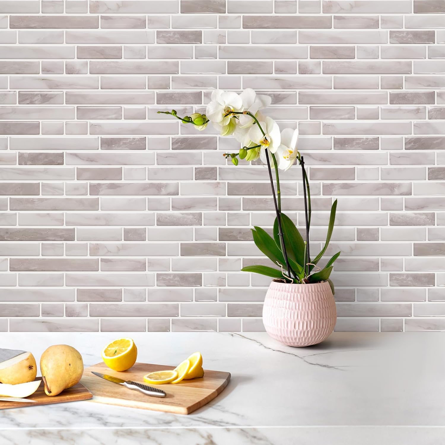 3D Self Adhesive Peel and Stick Tile Backsplash / Warm Greige / 12 x 12 / Set of 10