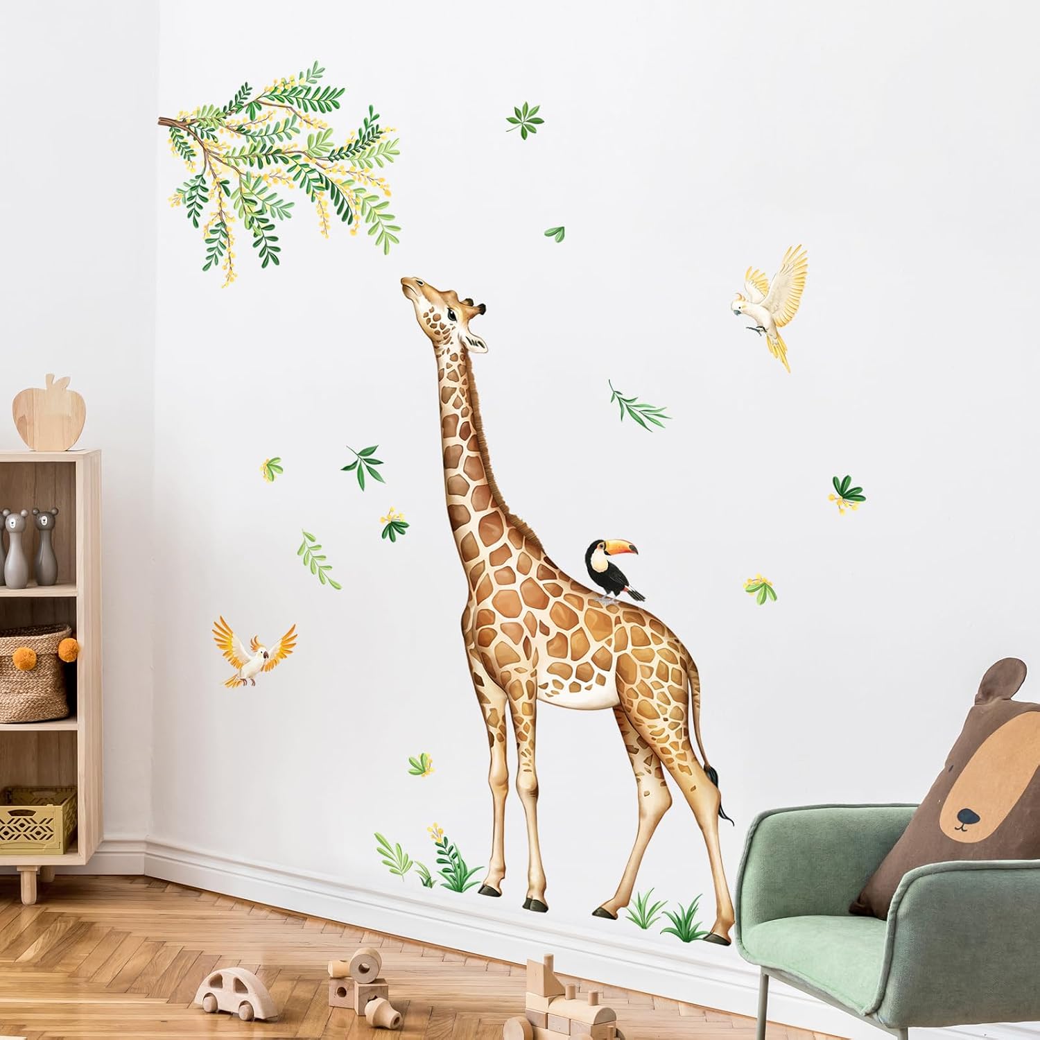 Large Giraffe Wall Decals Jungle Animal Wall Stickers Leopard Deer Safari Peel and Stick Art Decor