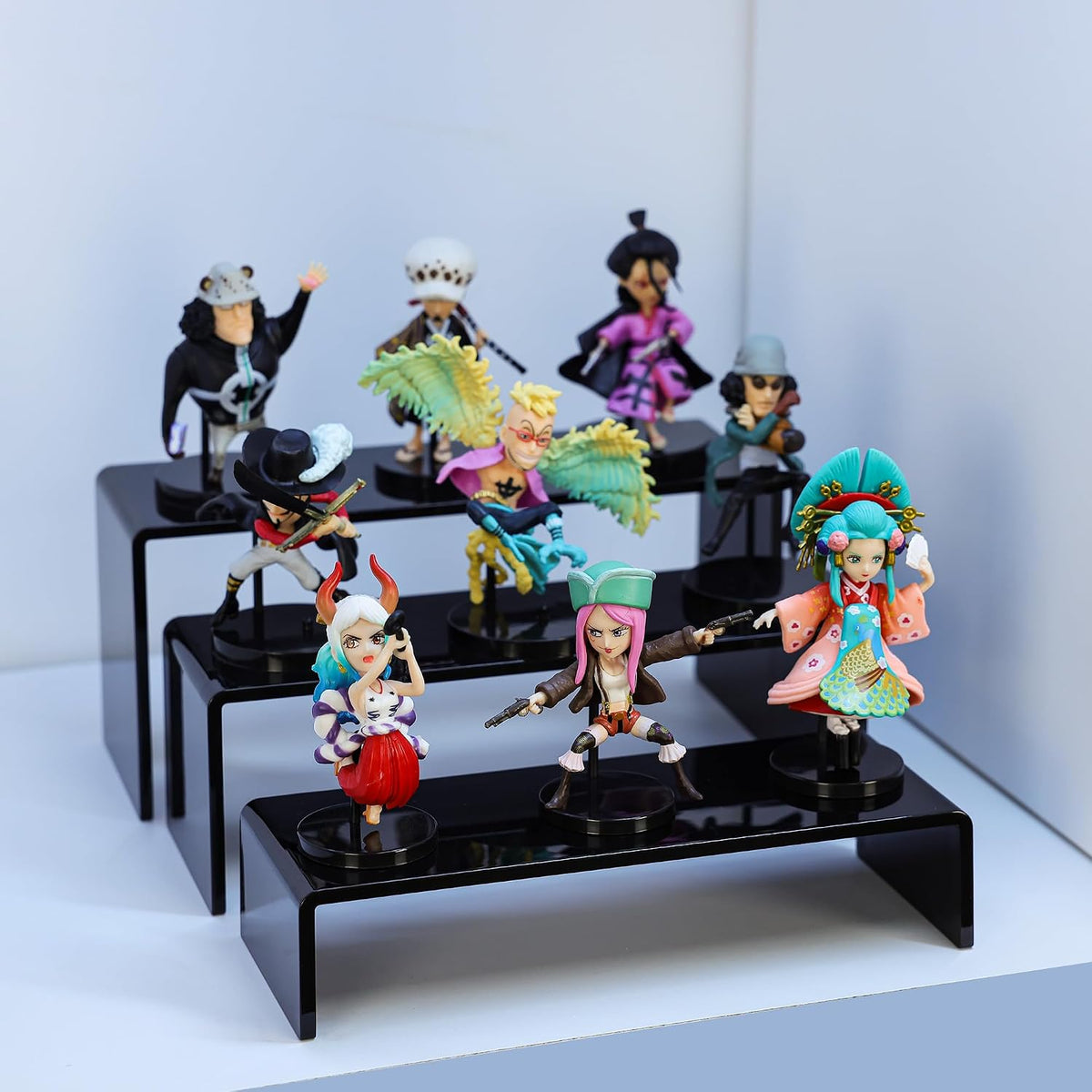 6 Pcs Acrylic Display Risers, 2 Set(7.9”L, 8.3”L, 8.7”L), Black | Rectangular Display Stands, Acrylic Display Shelves