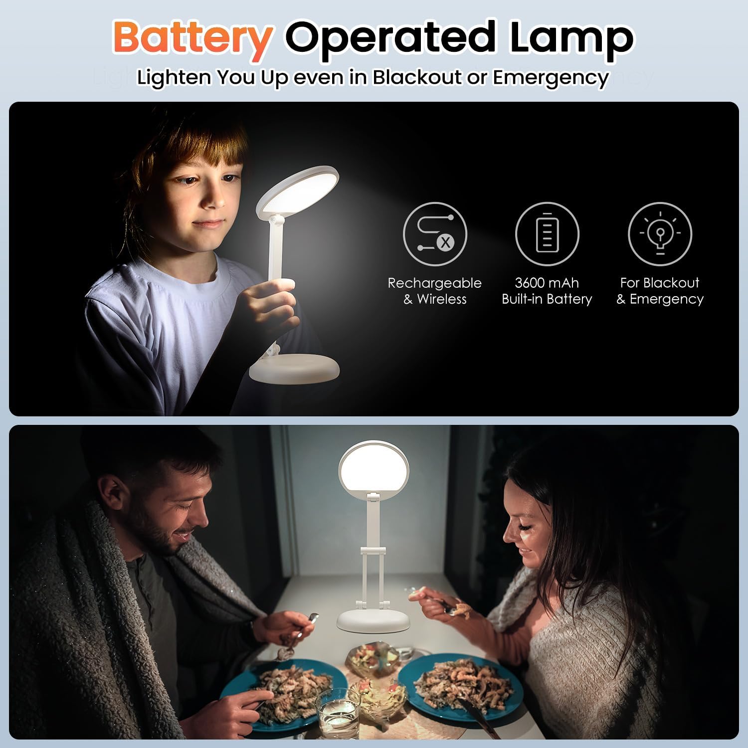 One Fire Rechargeable Table Lamp, 3600mAh Battery Operated Lamp Dorm Lamp | Cordless Lamp,10 Brightness,Portable,Small