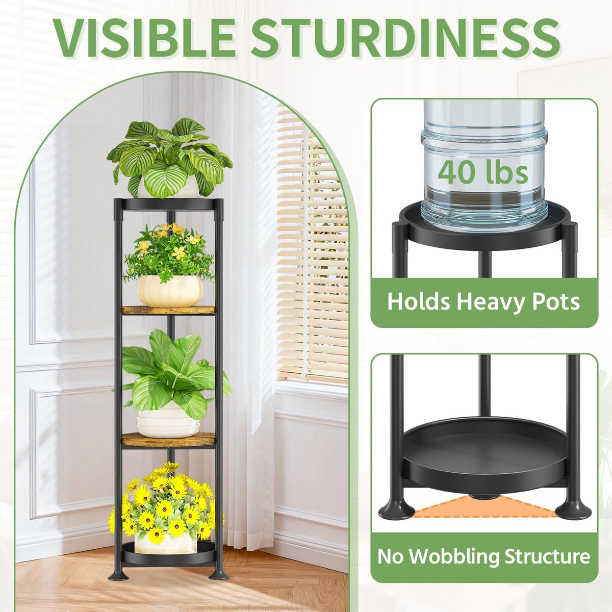 KMOTASUO 4 Tier Black Plant Stand Indoor for Large Tall Heavy Duty Planter, Multiple Sturdy Metal Flower Corner Rack