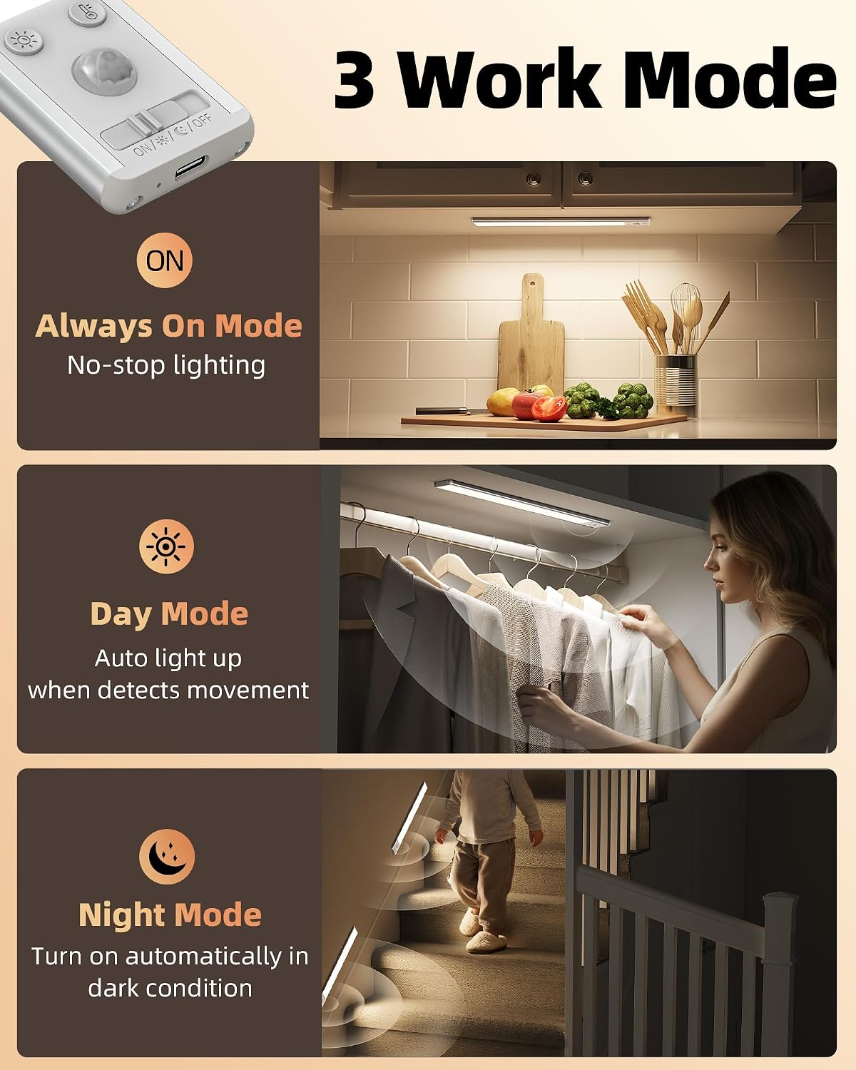 EZVALO 134 LED Under Cabinet Lights, 4000mAh Rechargeable Motion Sensor Light Indoor, Dimmable Magnetic Closet Lights