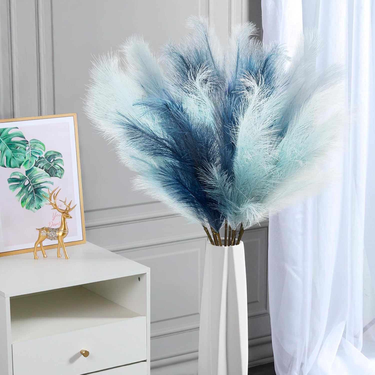 Non-Shedding Fluffy Artificial Bulrush / Light Blue / 3 Inch / Set of 9