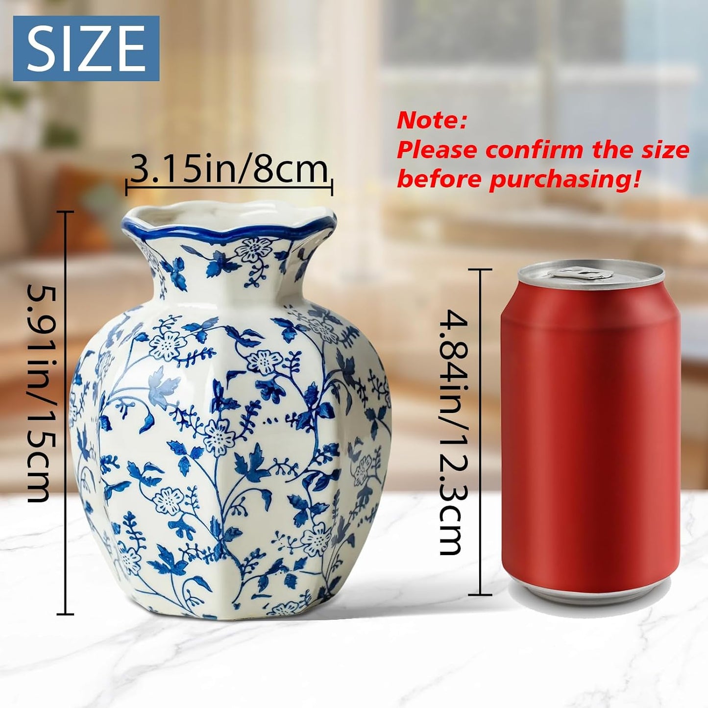Small and White Ceramic Vase / Vase-u02 / 6 INCH / Blue