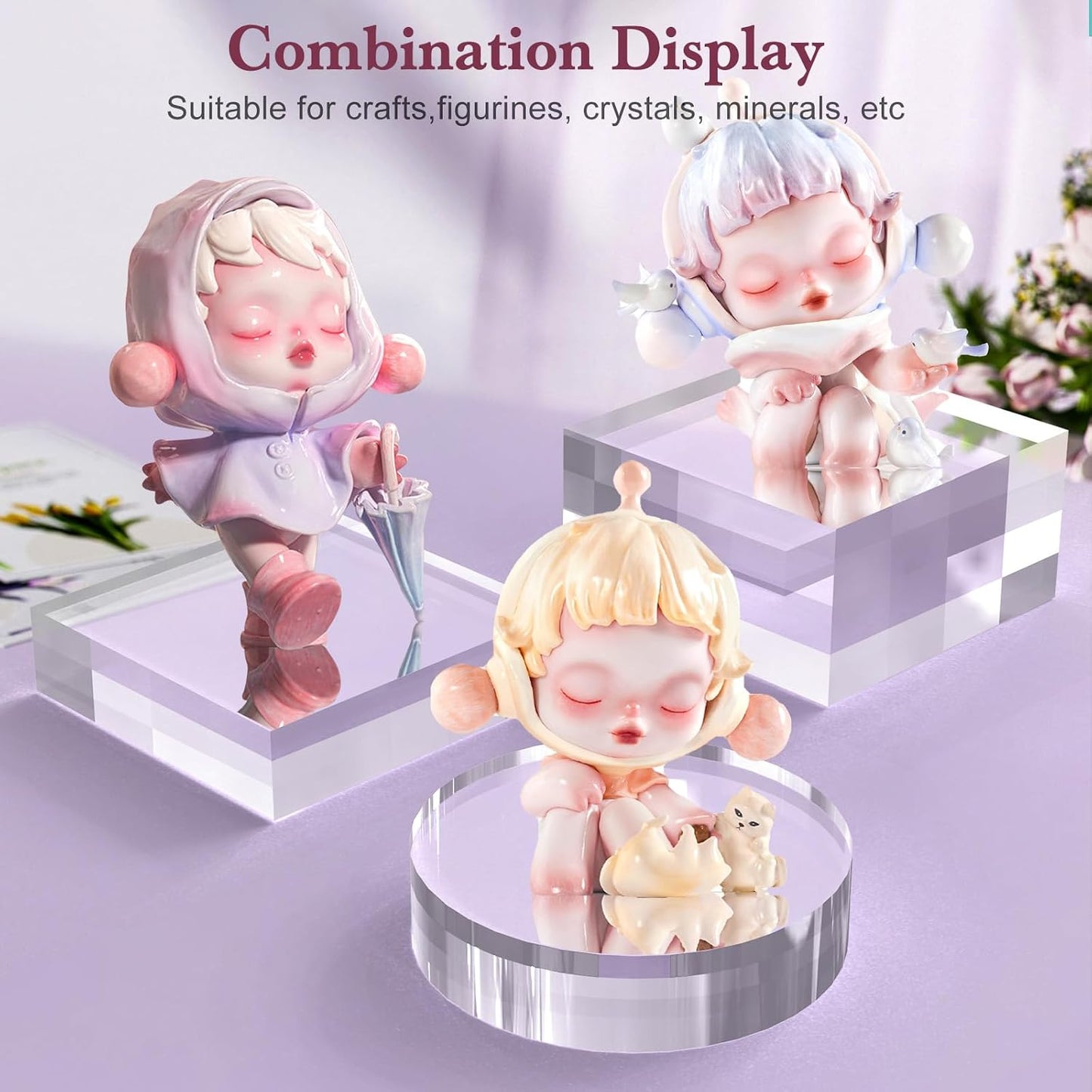 Acrylic Base Stand Acrylic Blocks for Display Polished Block Square / 4 x 4 x 1 / Clear / Set of 4