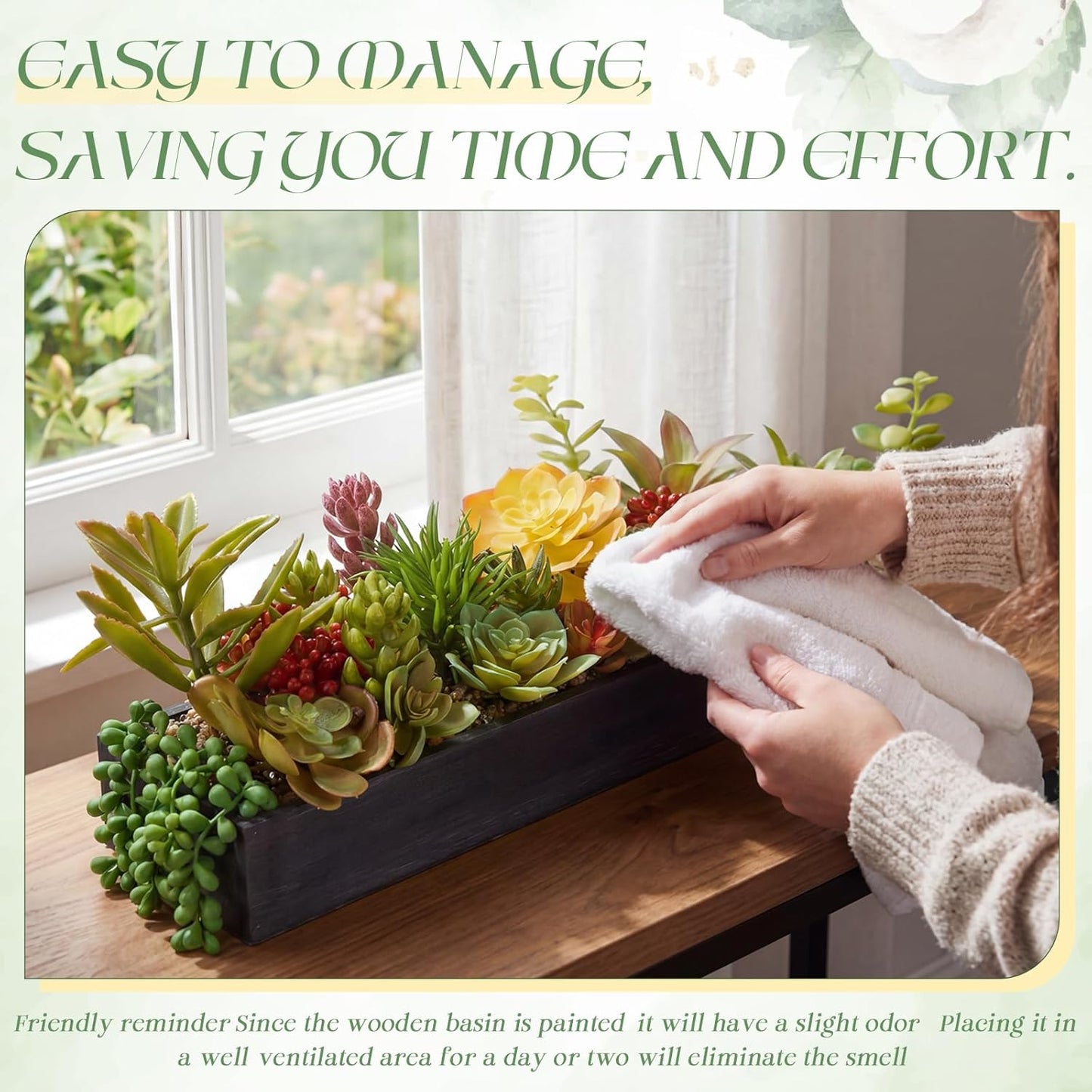 Artificial Succulent Arrangement Faux Succulents Plants in Rectangular / Black / Classic / 16 Inch