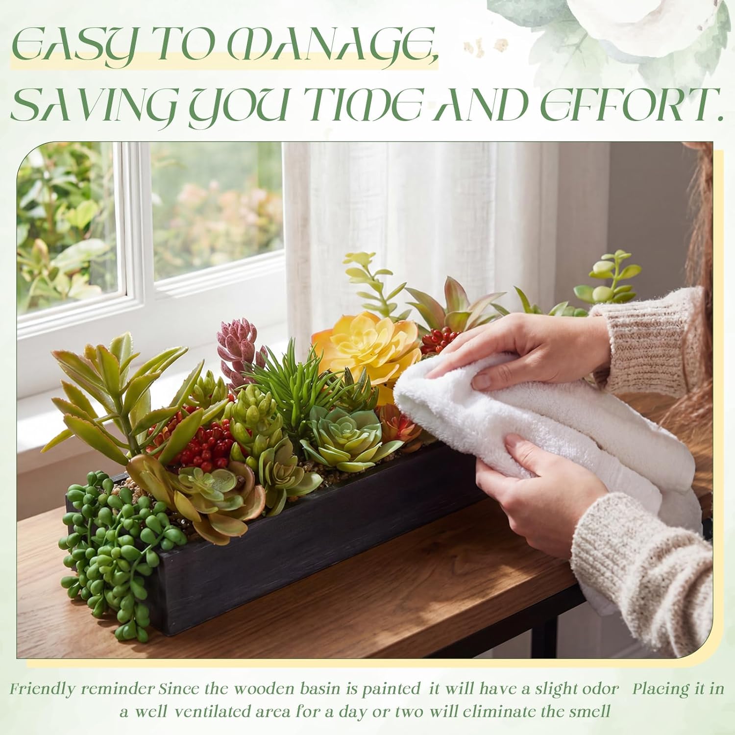 Artificial Succulent Arrangement Faux Succulents Plants in Rectangular / Black / Classic / 16 Inch