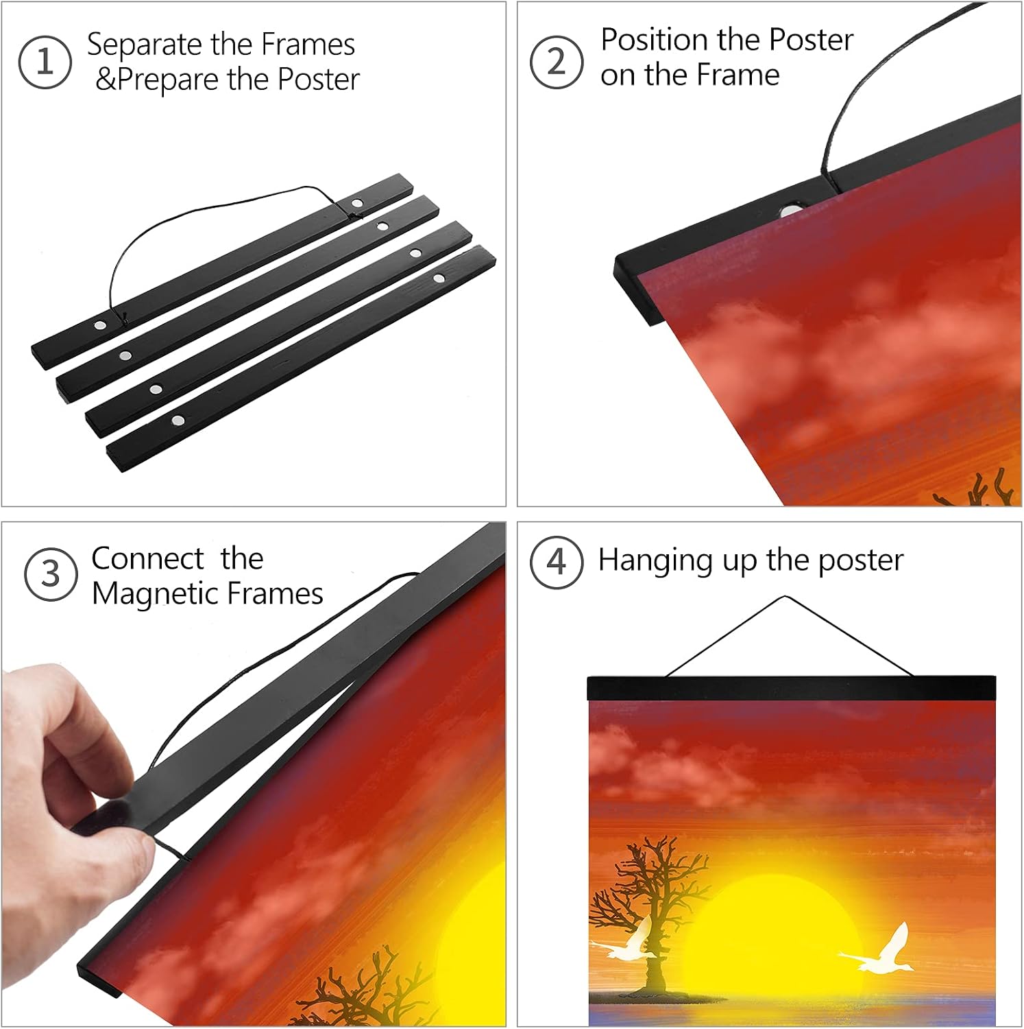 Radezon 24 inch Wide Magnetic Poster Hanger Frame, 24x36, 24x18, 24x32 for Posters, Prints, Photos, Maps, Scrolls