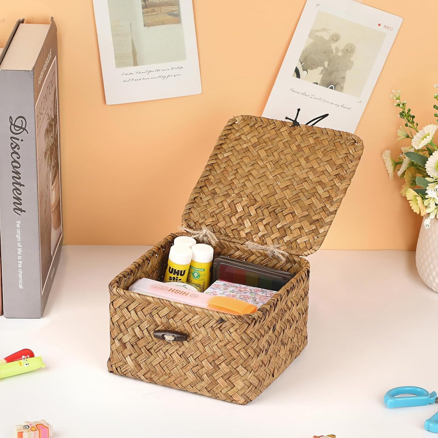 Wicker Shelf Baskets Bins / Small / Caramel