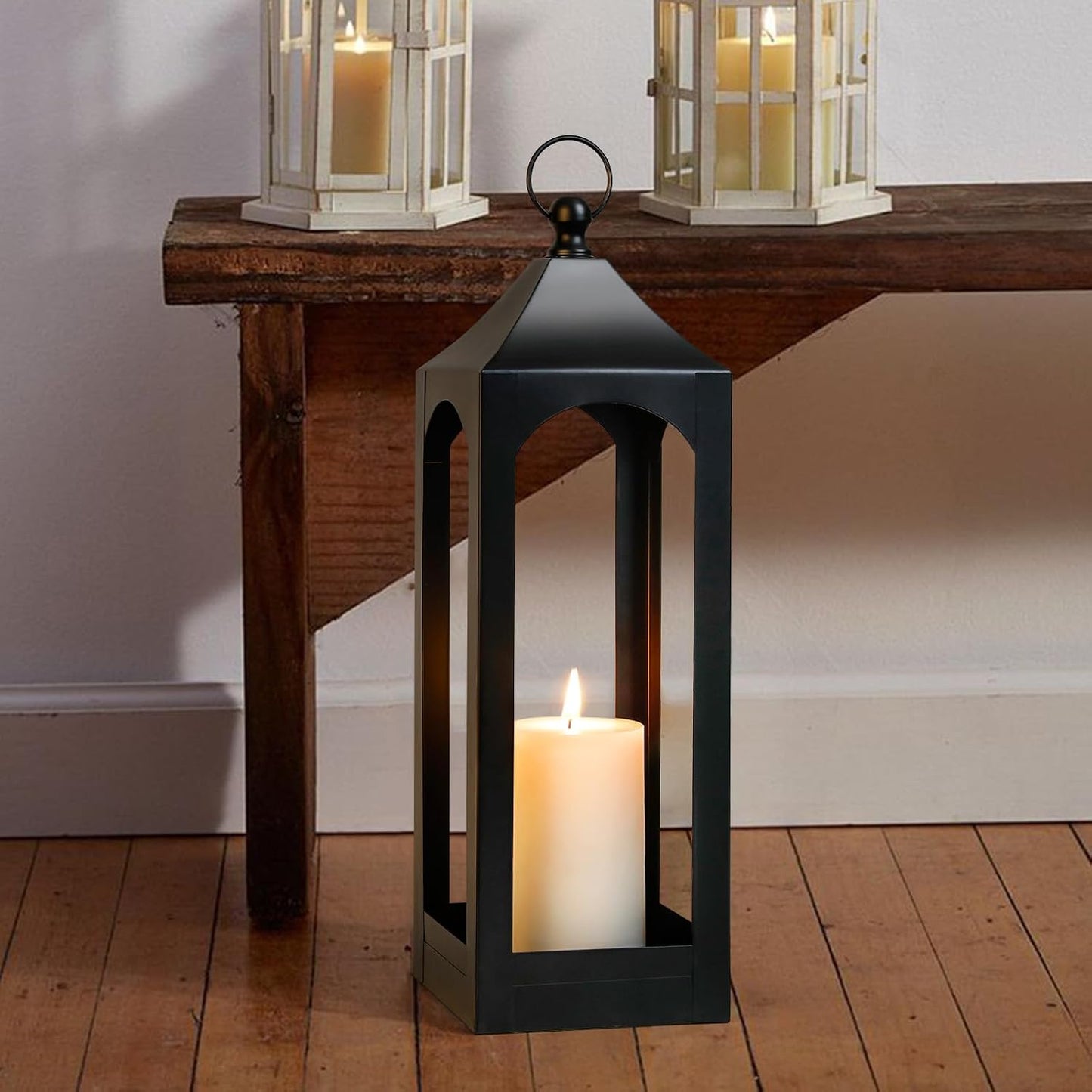 Modern Farmhouse Lantern Decor Metal Decorative Hanging Candle Lanterns | Ideal for Home Decor, Parties & Events, 21.2"
