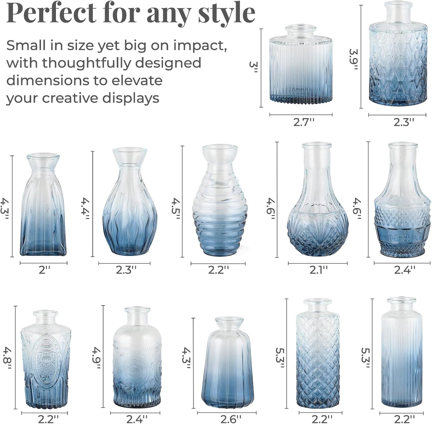 Glass Vase / Small Vase / Blue / Set of 12