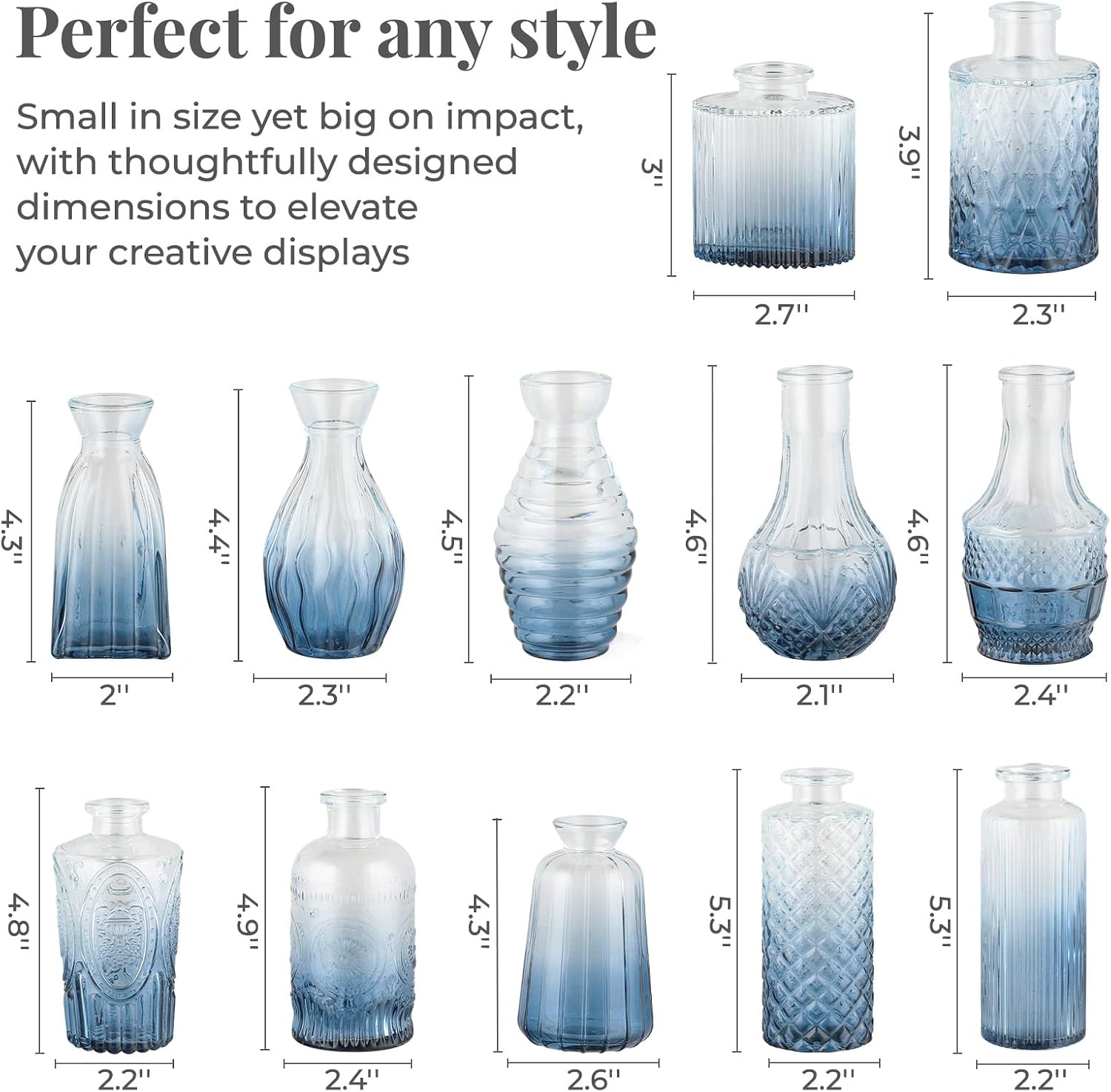 Glass Vase / Small Vase / Blue / Set of 12