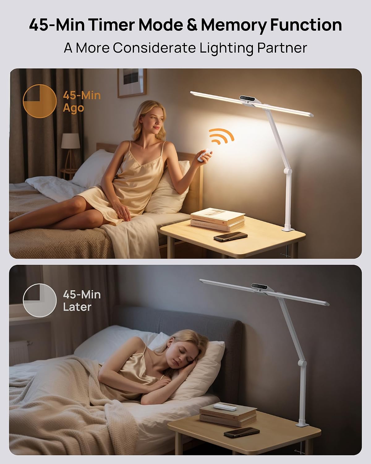 TROND LED Desk Lamp with Clamp, 29.55'' Tall Desk Light with Remote, White | 1500LM Bright Table Lamp, Swing Arm Clip