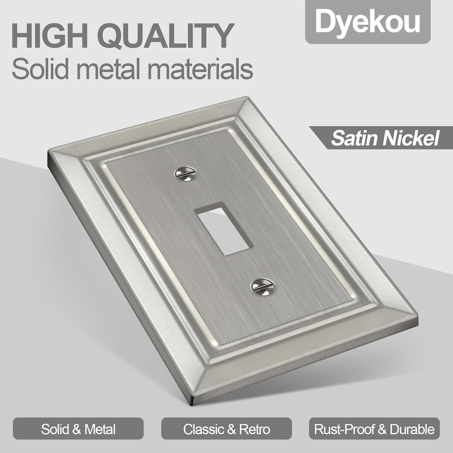 Metal Wall Plate for Light Switch, Applicable to Single Toggle, 6 Pack | Decorative Brushed Nickel Light Switch Cover